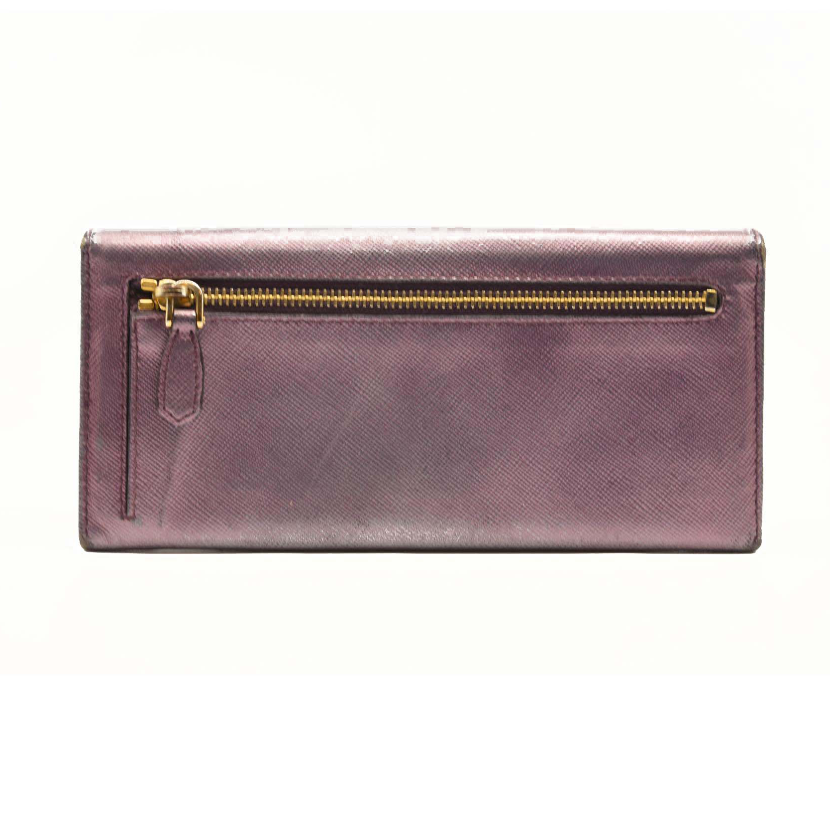 PRADA Saffiano Metal Continental Flap Wallet Metallic Purple