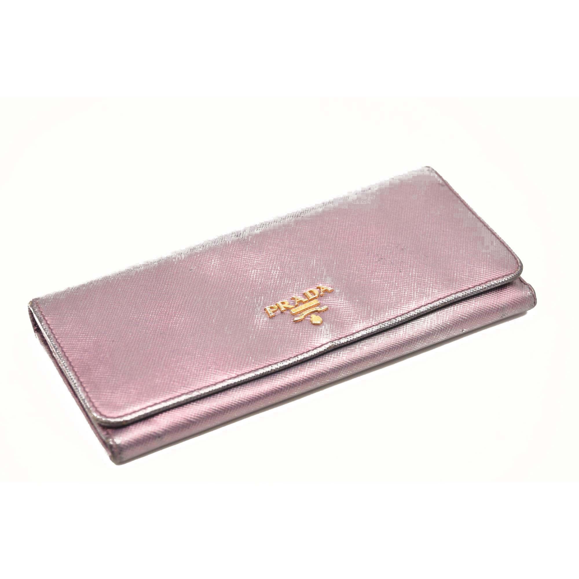 PRADA Saffiano Metal Continental Flap Wallet Metallic Purple