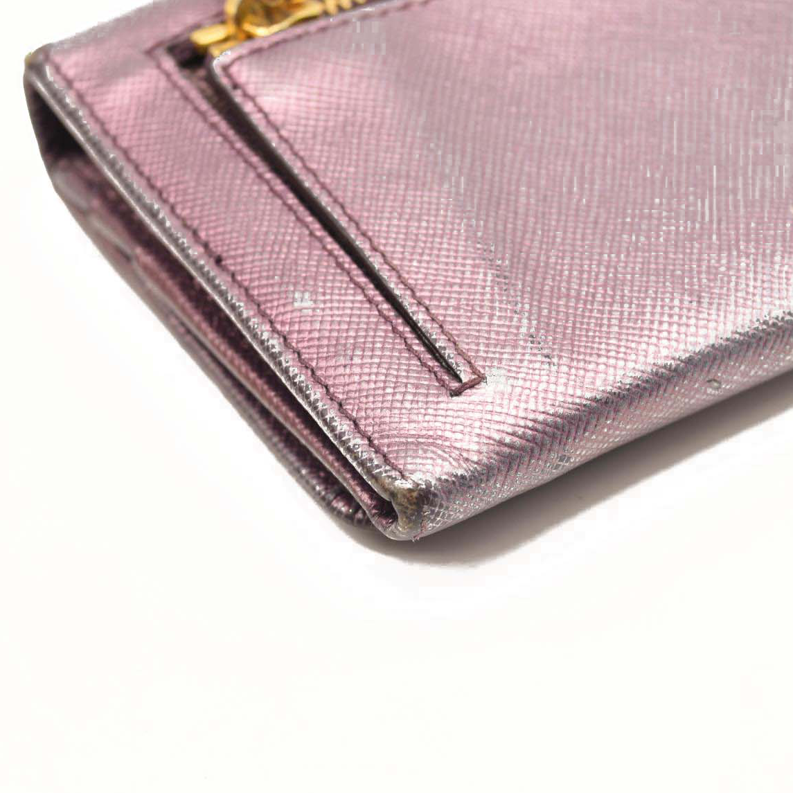 PRADA Saffiano Metal Continental Flap Wallet Metallic Purple