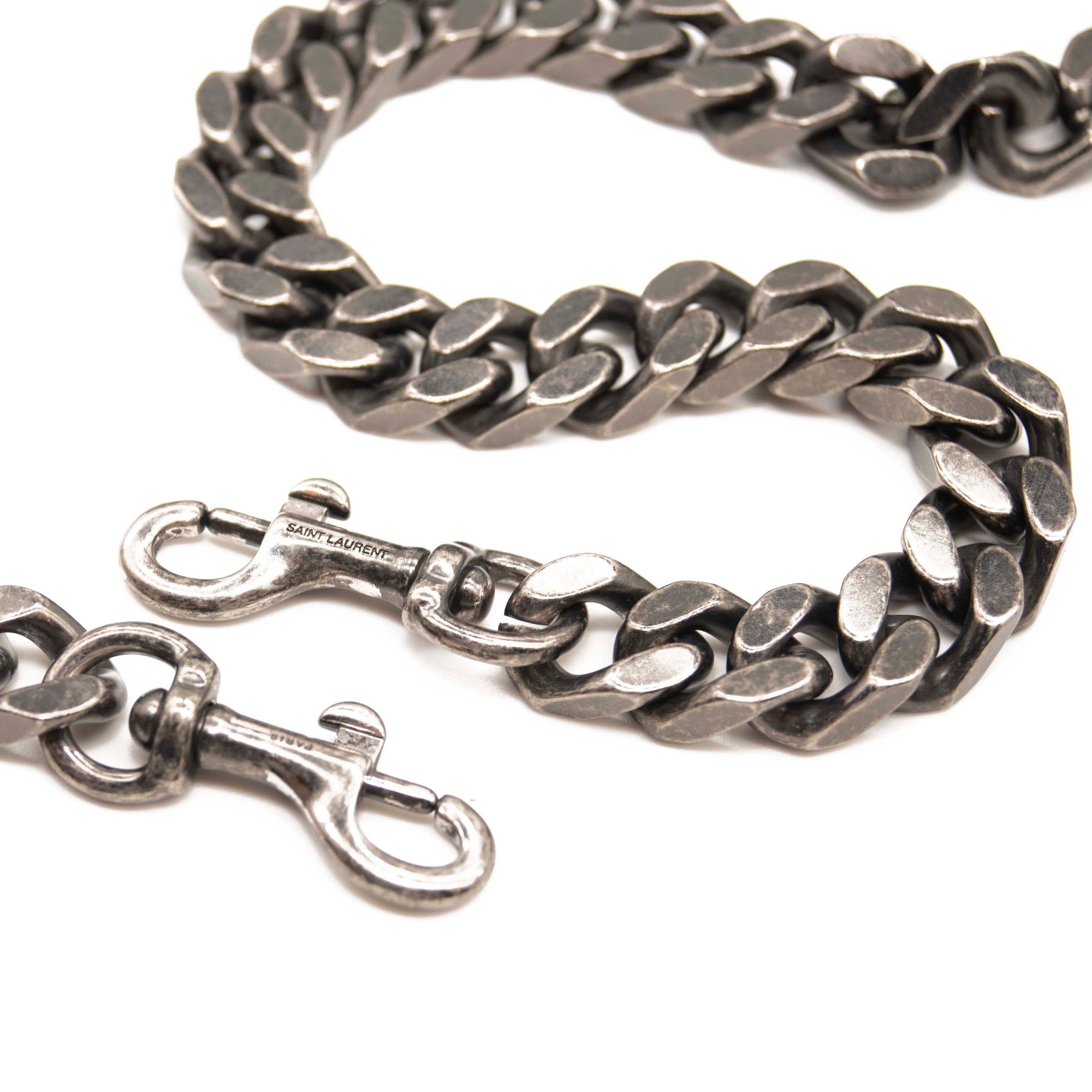 USED Saint Laurent Sheepskin Matelasse Chevron Monogram Medium College Bag Grey