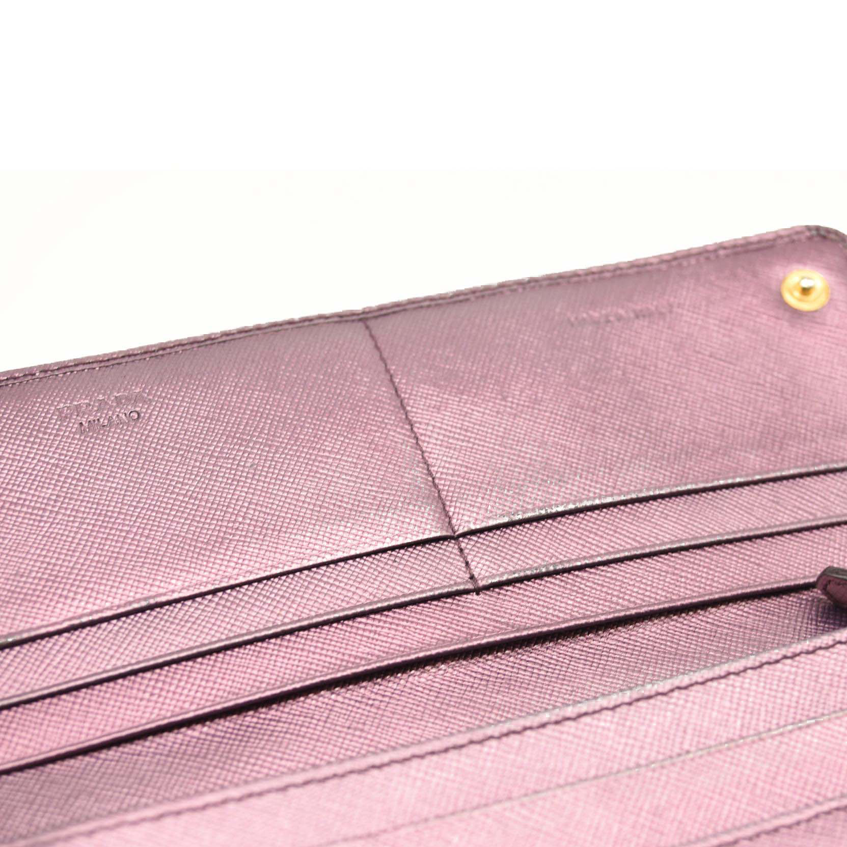 PRADA Saffiano Metal Continental Flap Wallet Metallic Purple