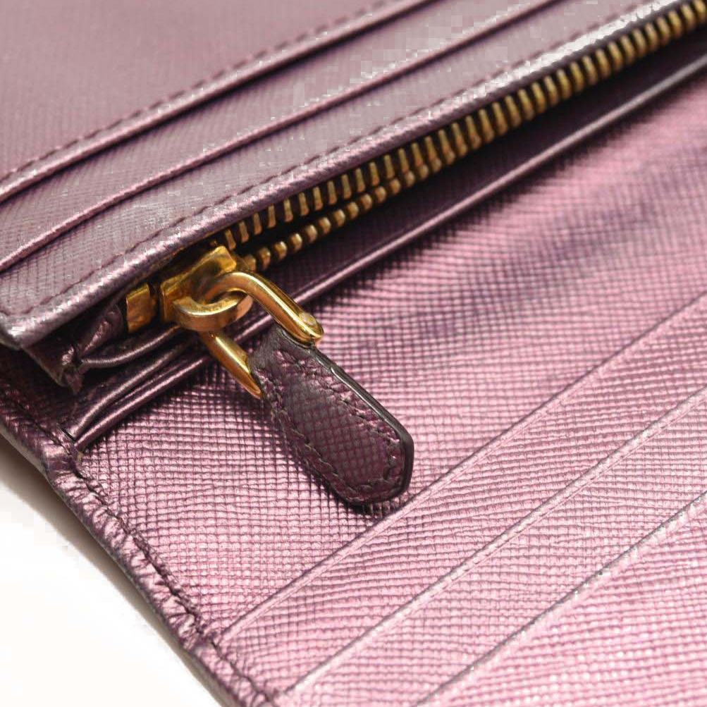 PRADA Saffiano Metal Continental Flap Wallet Metallic Purple