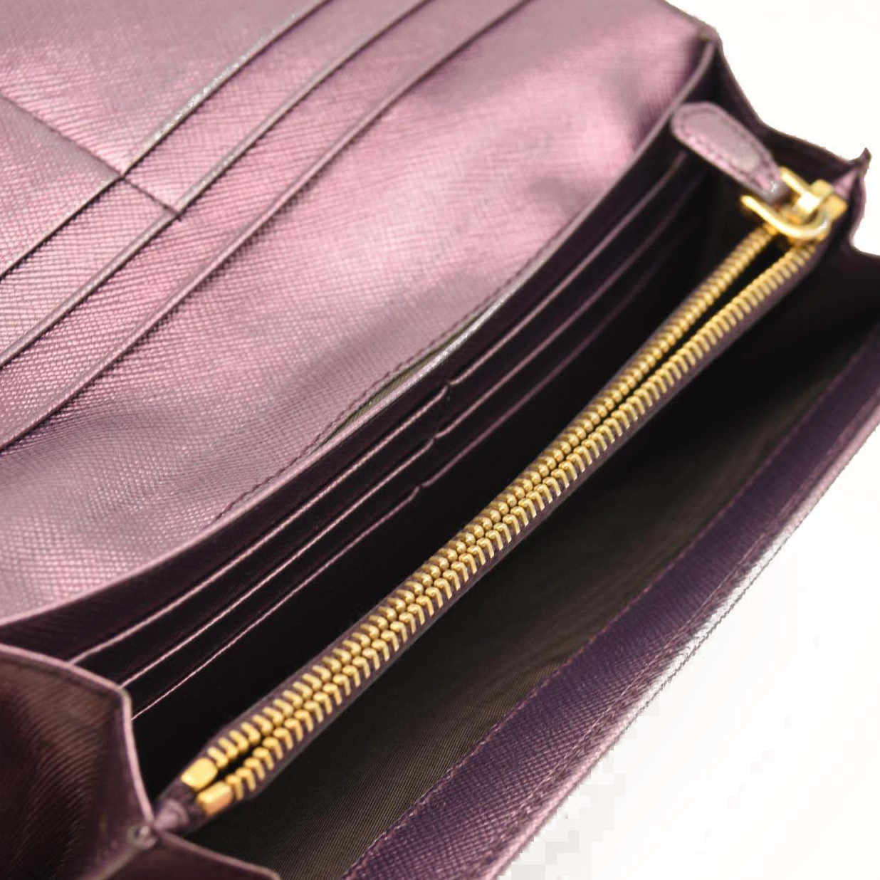 PRADA Saffiano Metal Continental Flap Wallet Metallic Purple