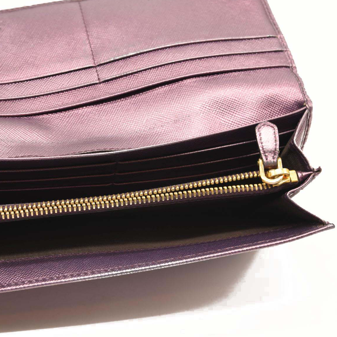 PRADA Saffiano Metal Continental Flap Wallet Metallic Purple