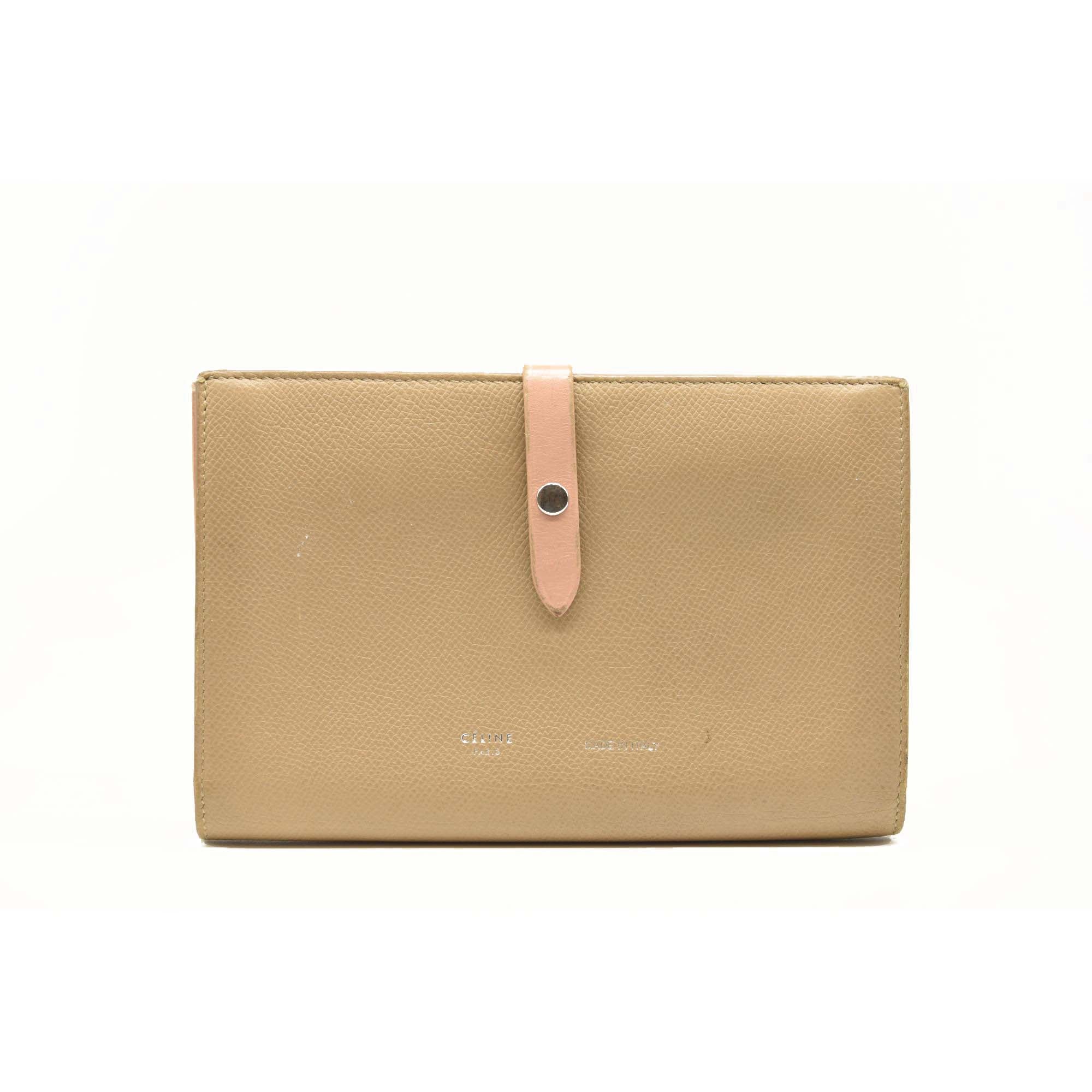 Celine Grained Calfskin Large Multifunction Strap Wallet Pink Chalk
