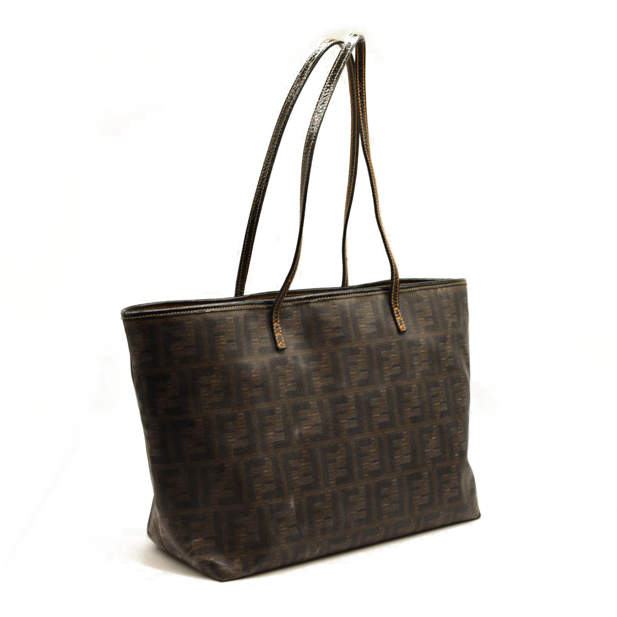 FENDI Zucca Spalmati Roll Tote Brown Coated Canvas MyDesignerly