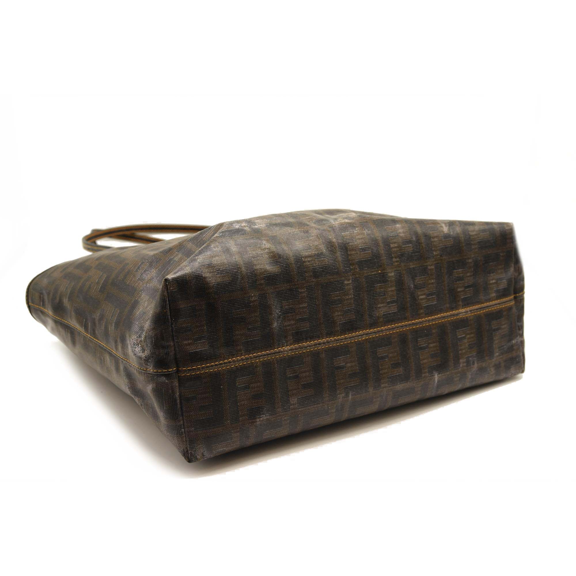 FENDI Zucca Spalmati Roll Tote Brown Coated Canvas