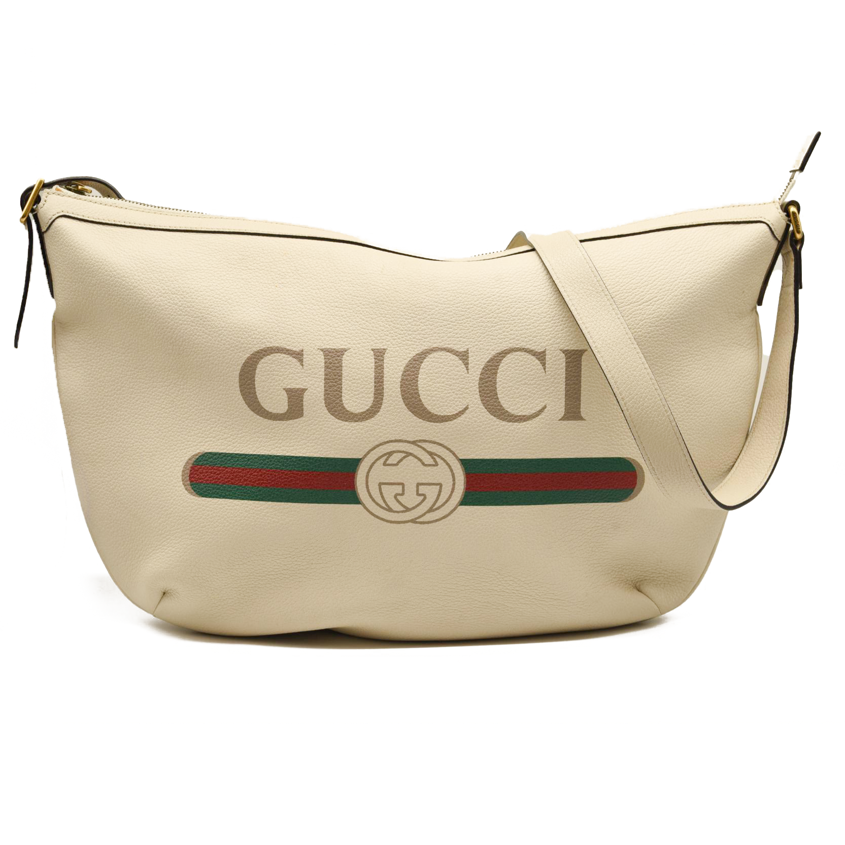 Gucci Grained Calfskin Logo Half Moon Hobo White