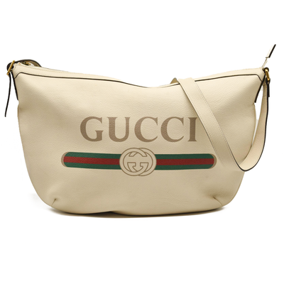 Gucci Grained Calfskin Logo Half Moon Hobo White