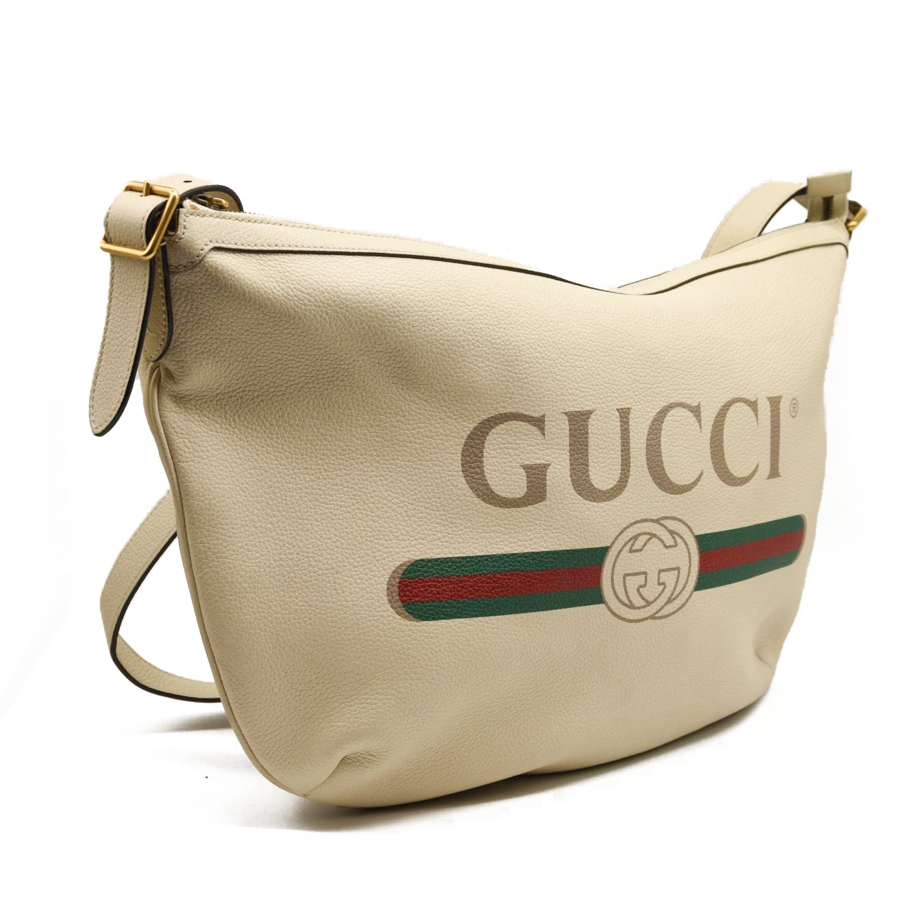 Gucci Grained Calfskin Logo Half Moon Hobo White
