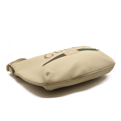 Gucci Grained Calfskin Logo Half Moon Hobo White