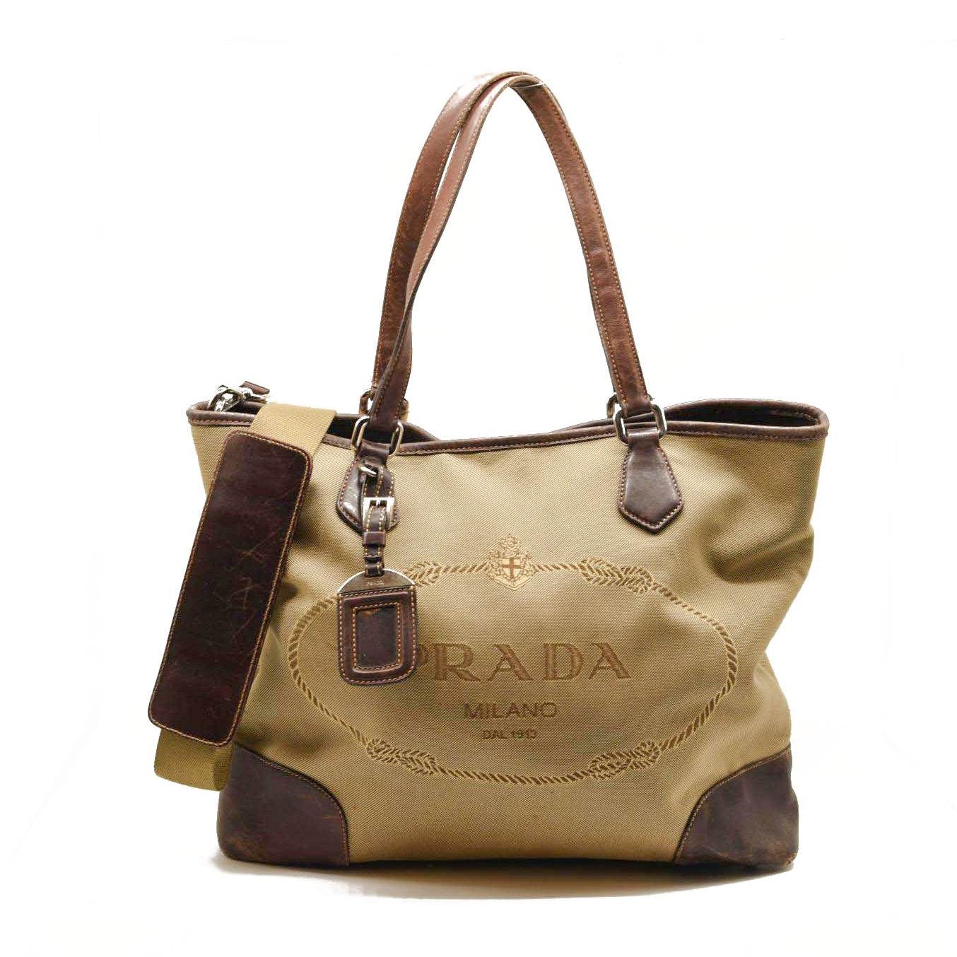 Prada Jacquard Logo Canvas Hobo Brown