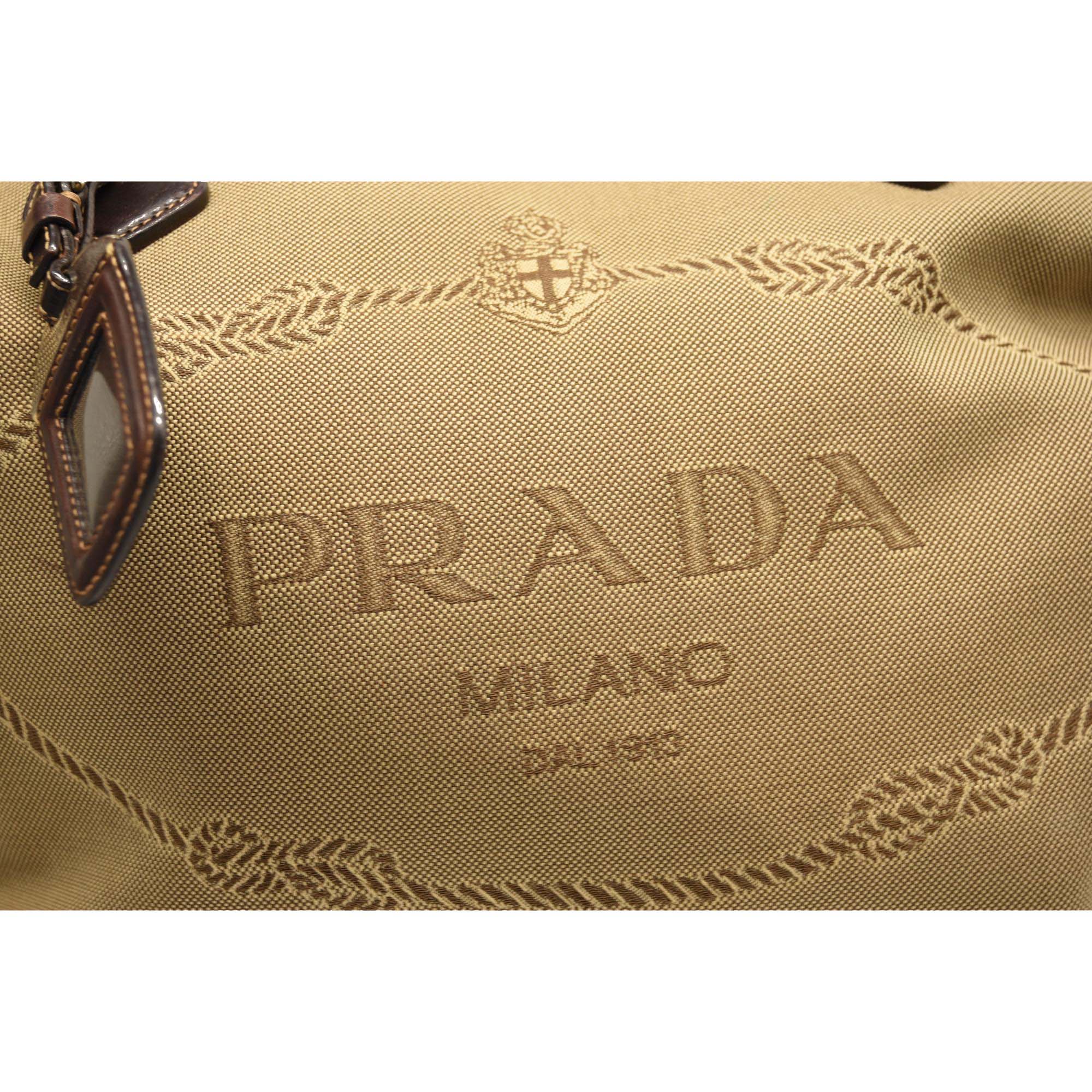 Prada Jacquard Logo Canvas Hobo Brown