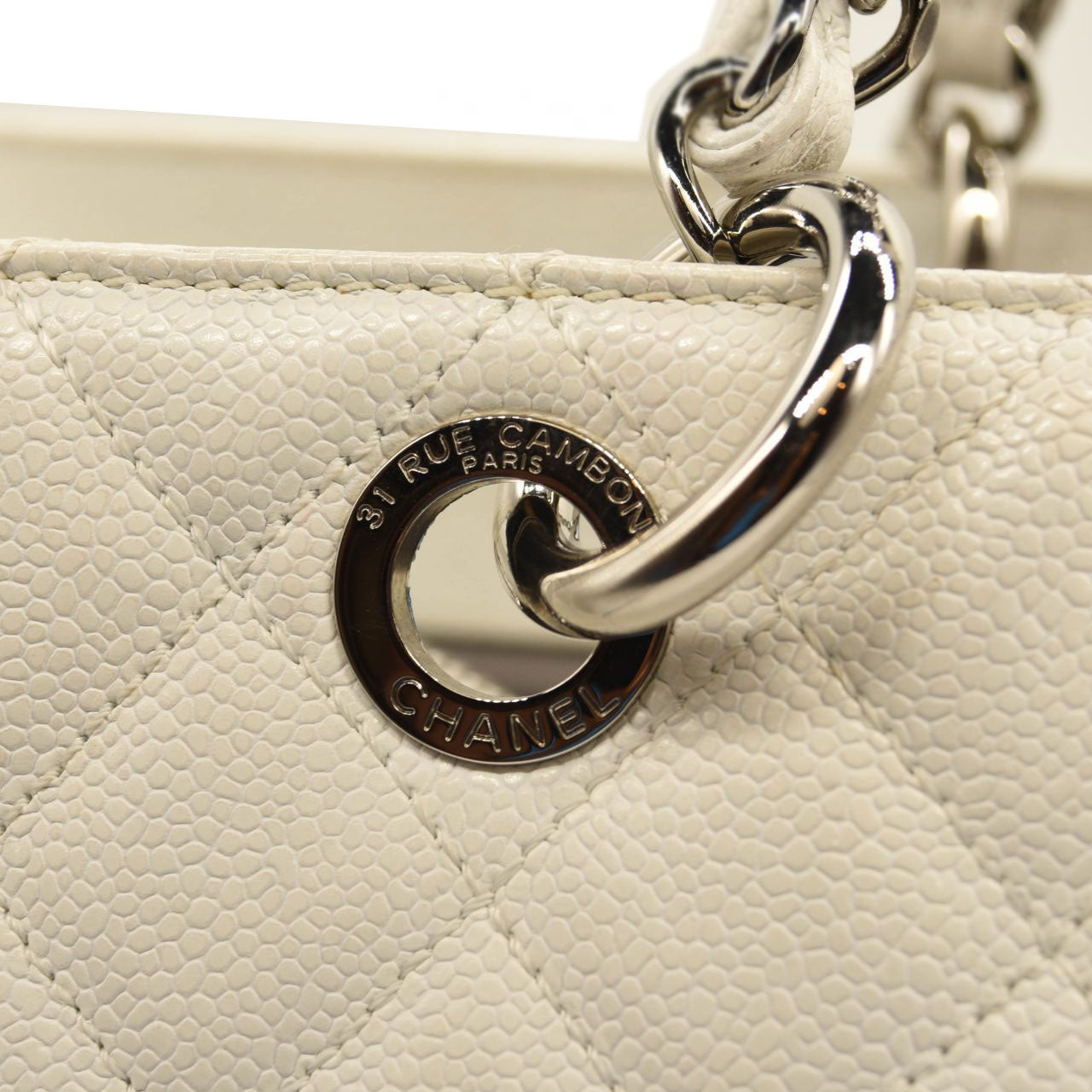 CHANEL Caviar Quilted Grand Shopping Tote GST White