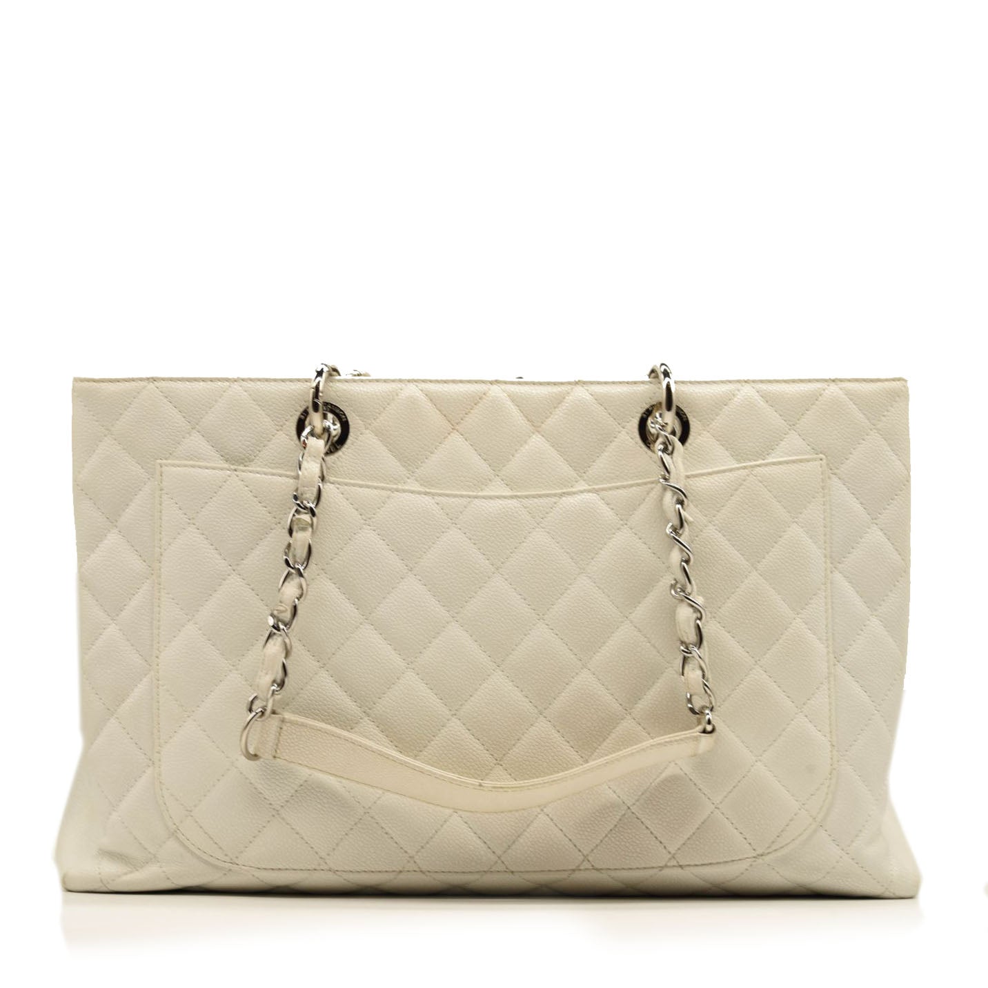 CHANEL Caviar Quilted Grand Shopping Tote GST White