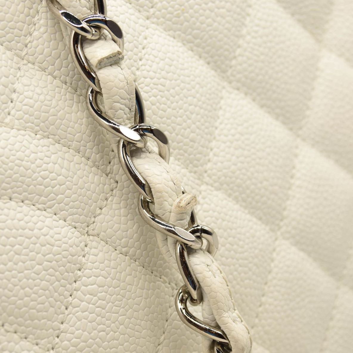 CHANEL Caviar Quilted Grand Shopping Tote GST White