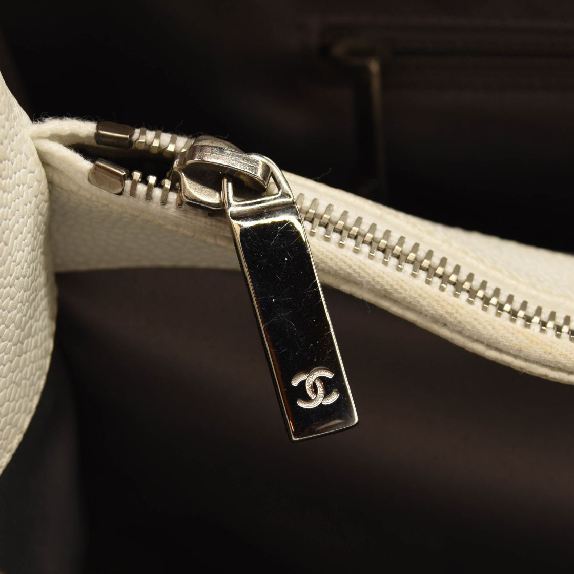 CHANEL Caviar Quilted Grand Shopping Tote GST White