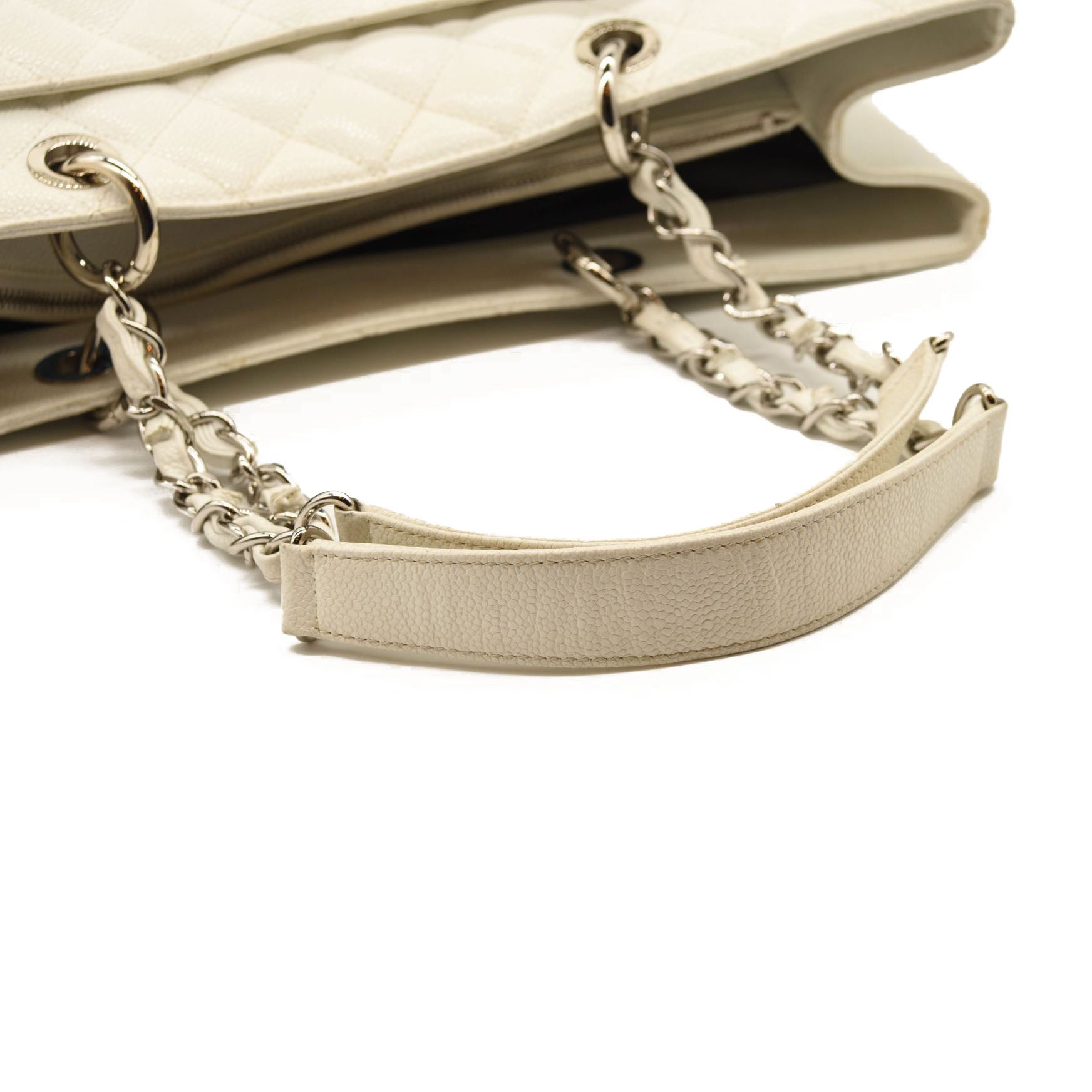 CHANEL Caviar Quilted Grand Shopping Tote GST White