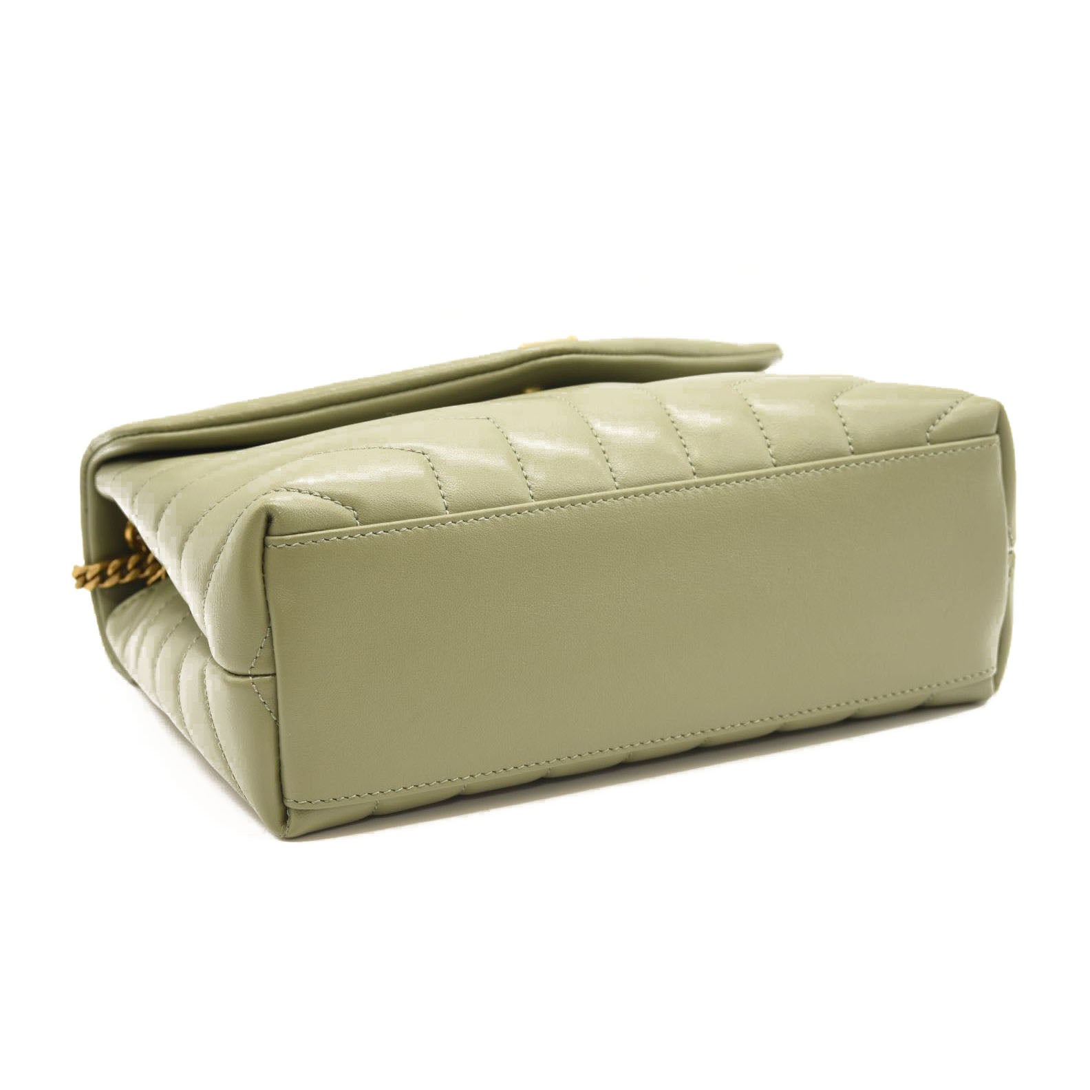 NEW $2990 SAINT LAURENT Calfskin Y Quilted Monogram Small Loulou Chain Satchel Green