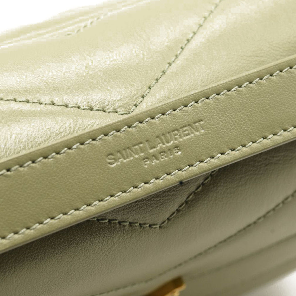 NEW $2990 SAINT LAURENT Calfskin Y Quilted Monogram Small Loulou Chain Satchel Green