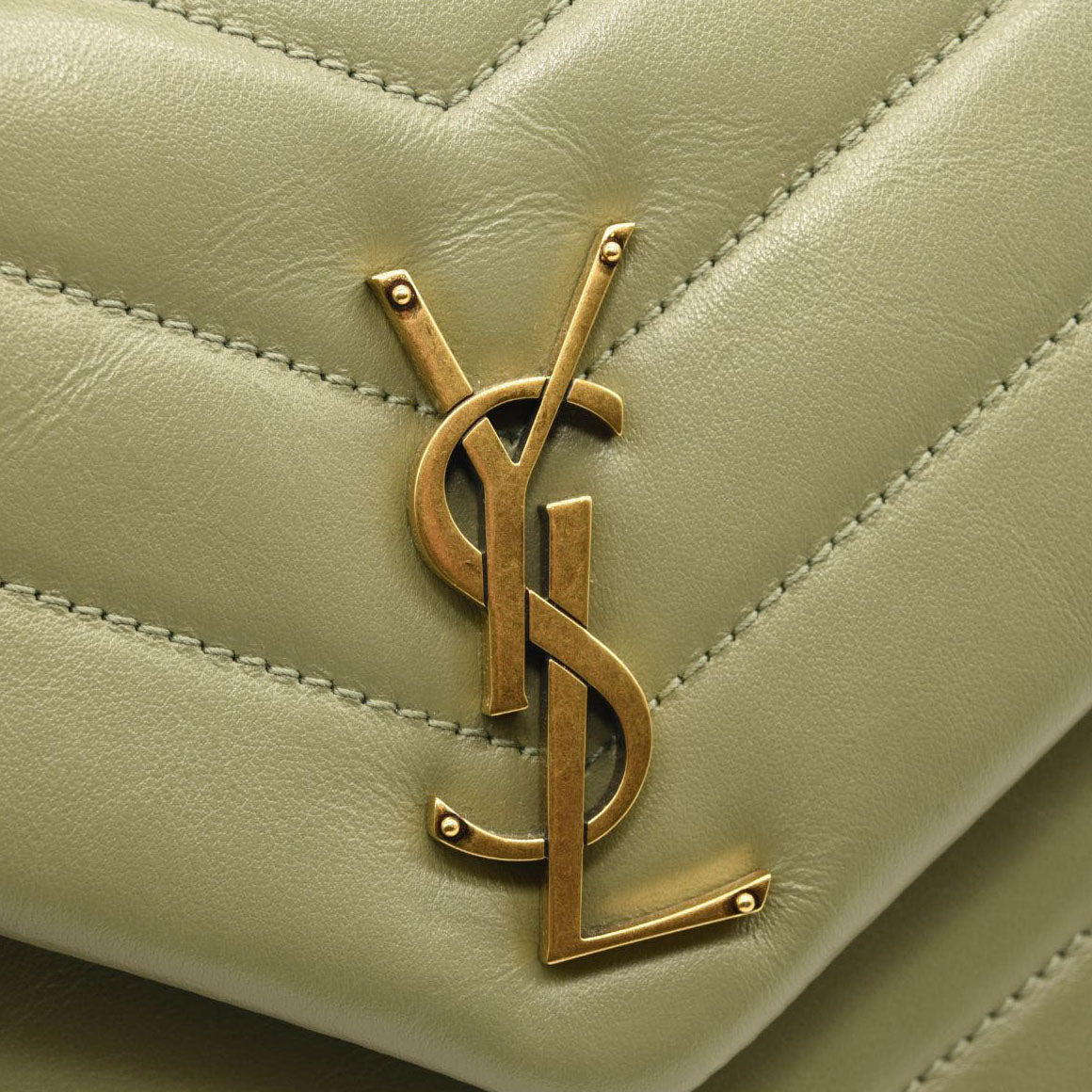 NEW $2990 SAINT LAURENT Calfskin Y Quilted Monogram Small Loulou Chain Satchel Green