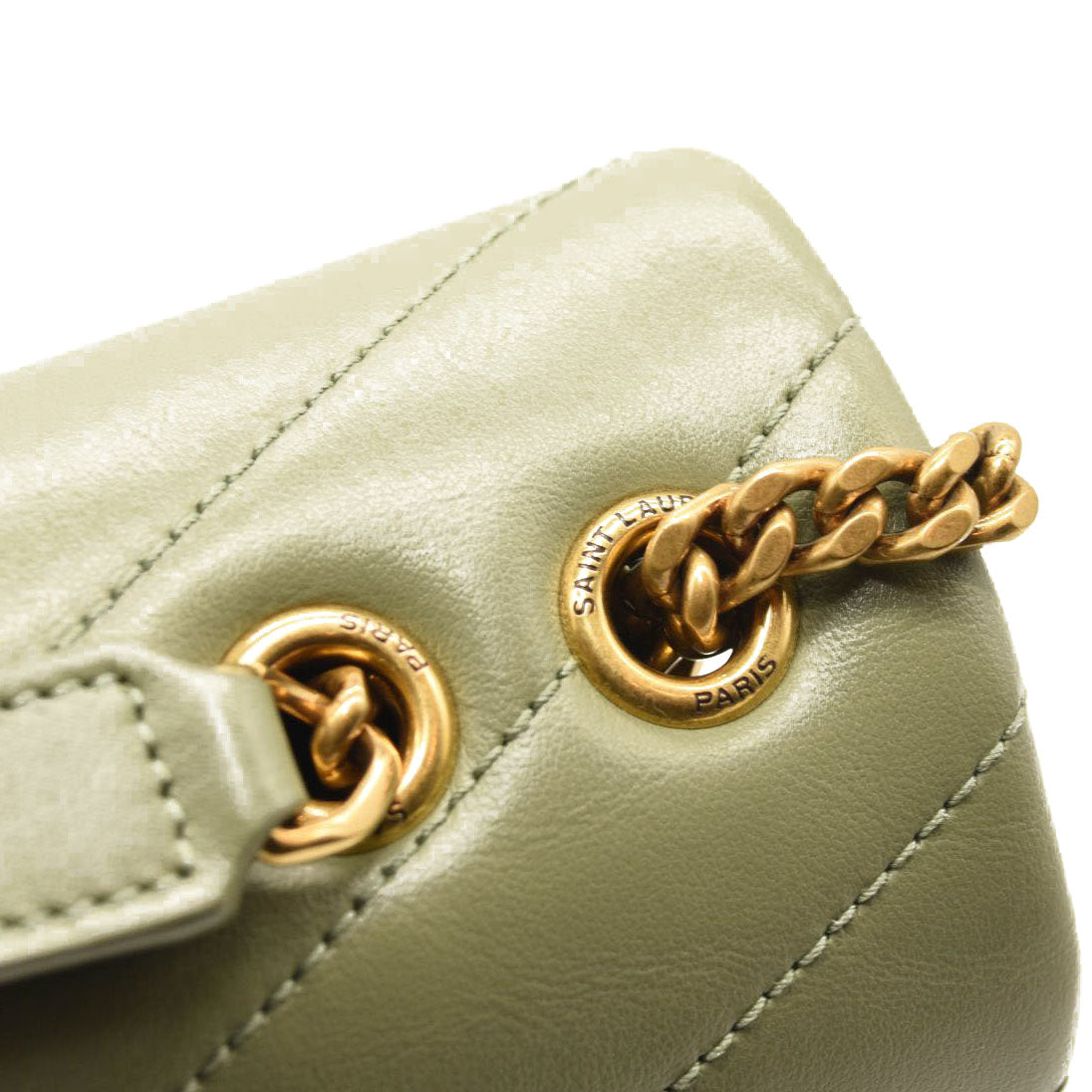 NEW $2990 SAINT LAURENT Calfskin Y Quilted Monogram Small Loulou Chain Satchel Green