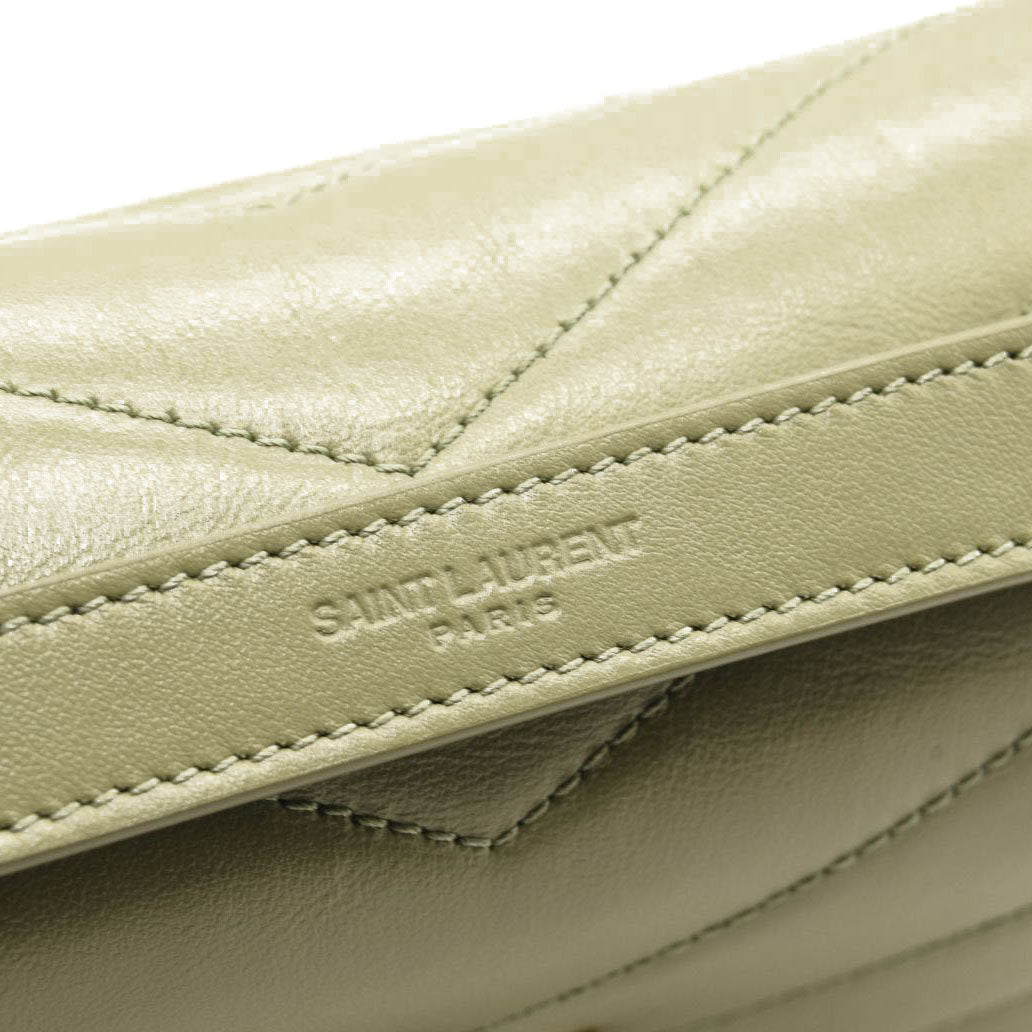 NEW $2990 SAINT LAURENT Calfskin Y Quilted Monogram Small Loulou Chain Satchel Green