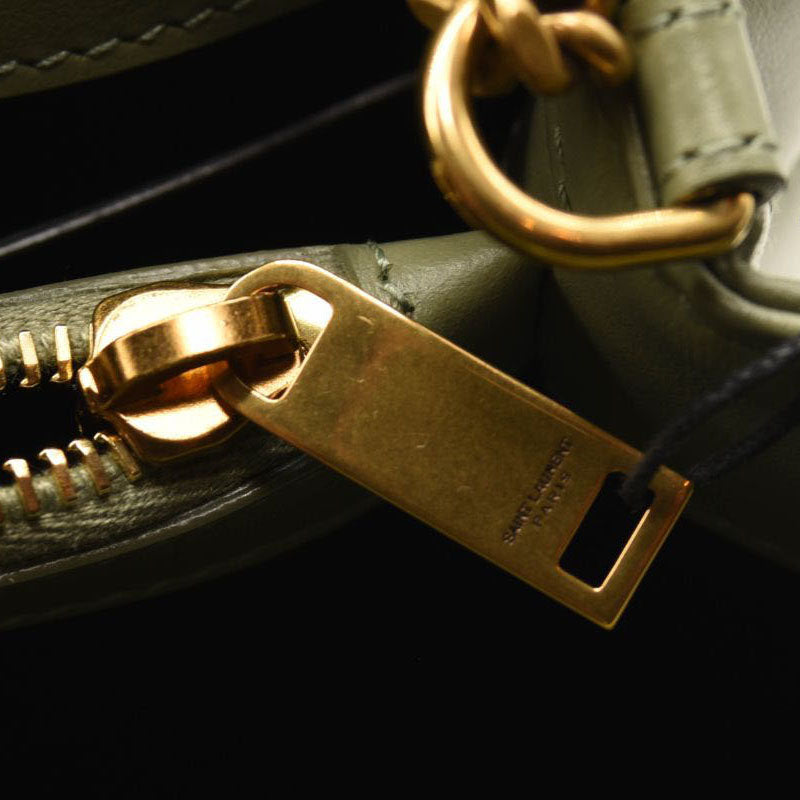 NEW $2990 SAINT LAURENT Calfskin Y Quilted Monogram Small Loulou Chain Satchel Green