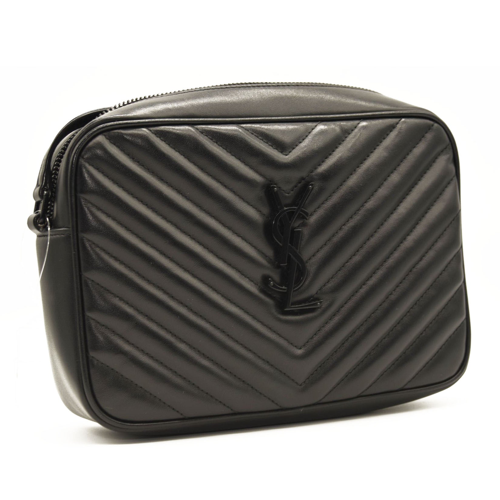 NEW $1790 SAINT LAURENT Calfskin Matelasse Monogram Monochrome Lou Camera Bag Black