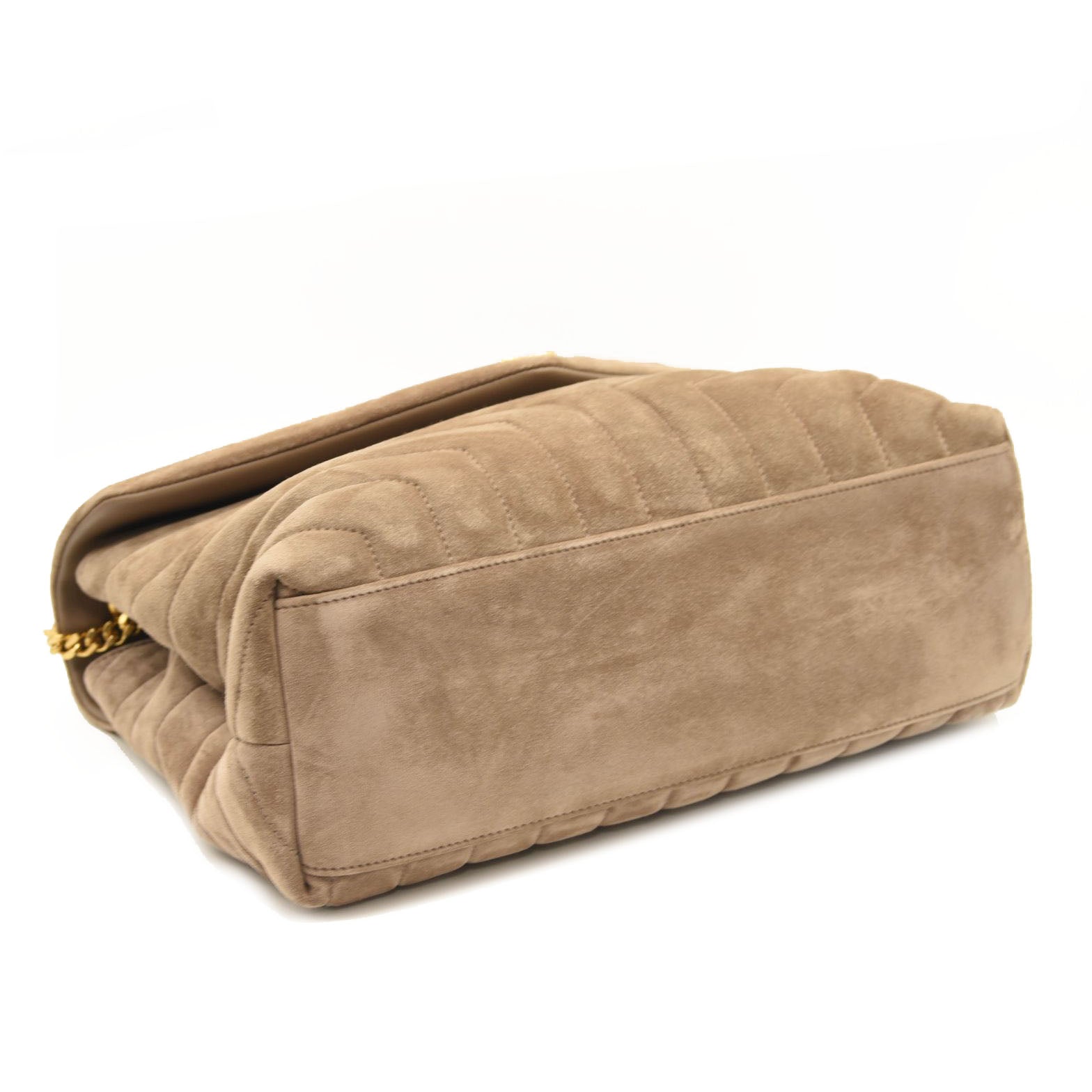 NEW $3450 SAINT LAURENT Suede Y Quilted Monogram Medium Loulou Chain Satchel Beige