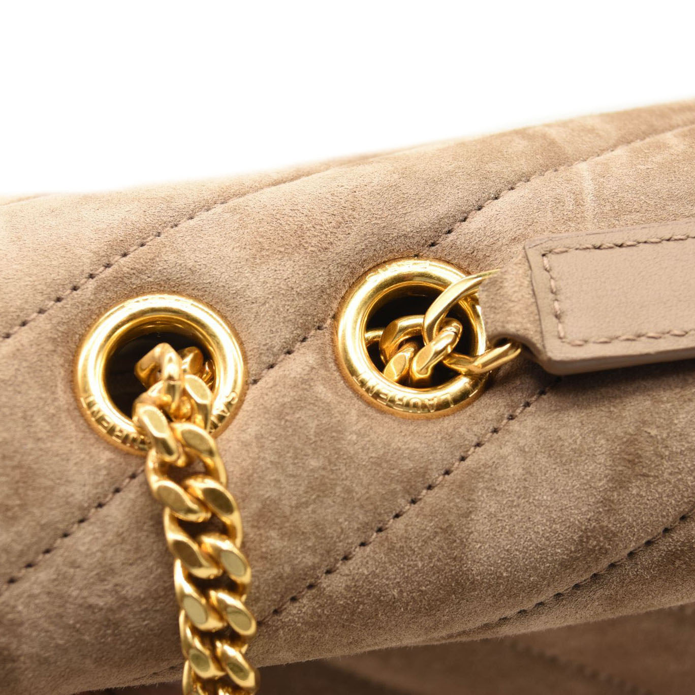 NEW $3450 SAINT LAURENT Suede Y Quilted Monogram Medium Loulou Chain Satchel Beige