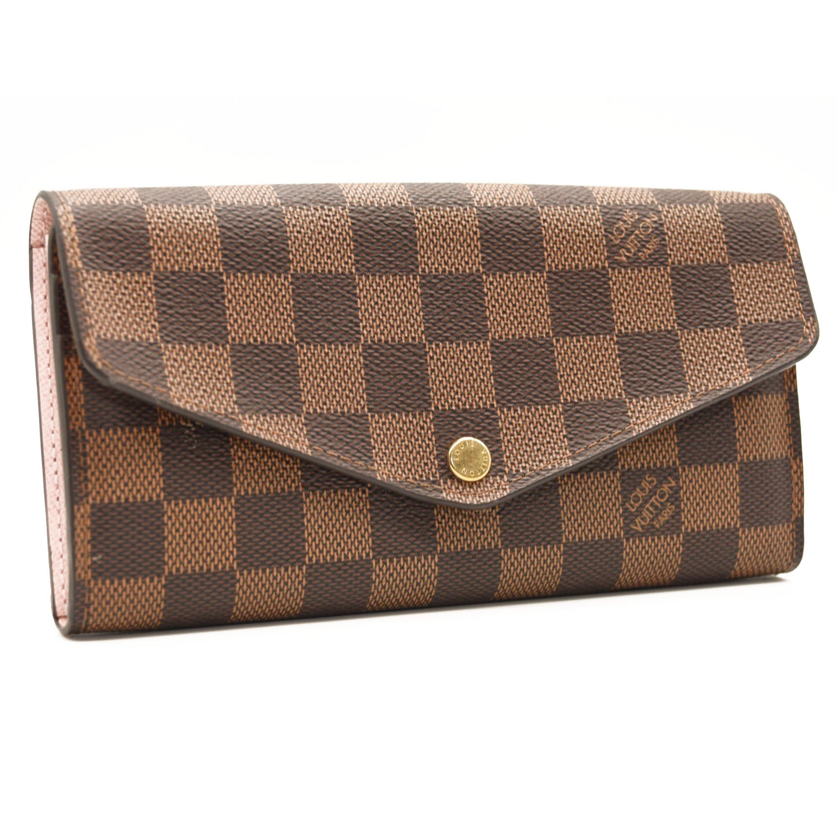 $720 LOUIS VUITTON Damier Ebene Sarah Wallet NM Rose Ballerine