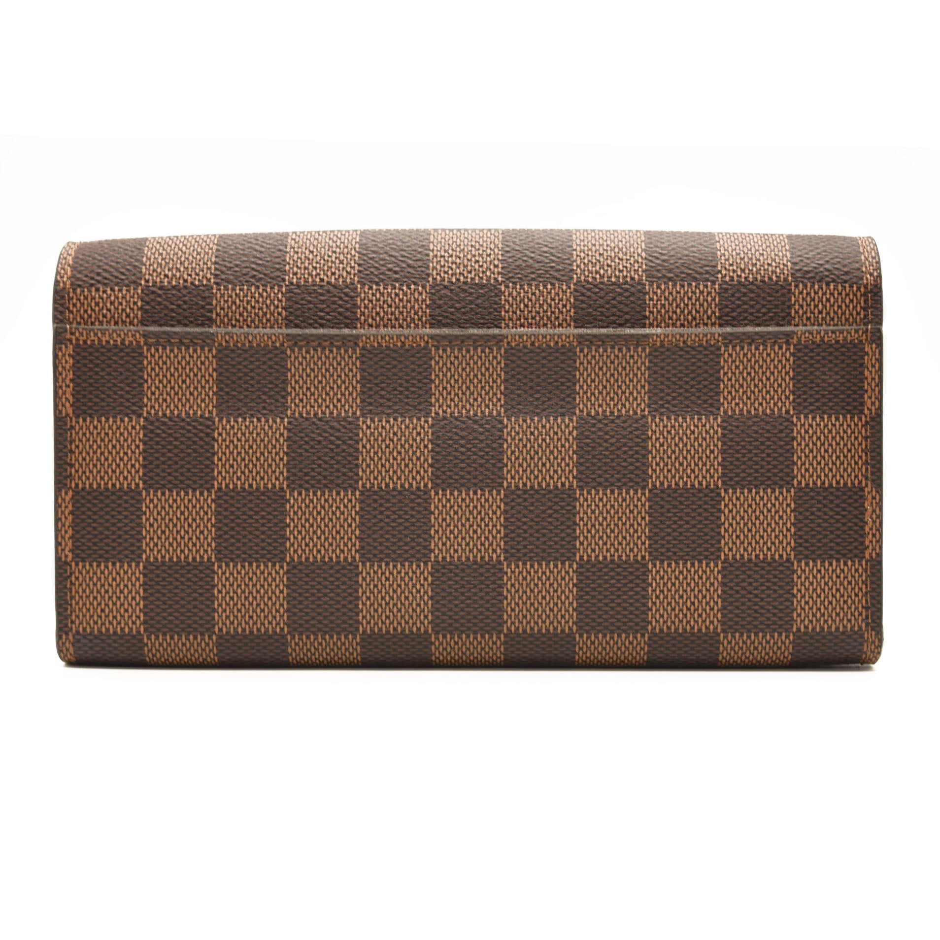 $720 LOUIS VUITTON Damier Ebene Sarah Wallet NM Rose Ballerine