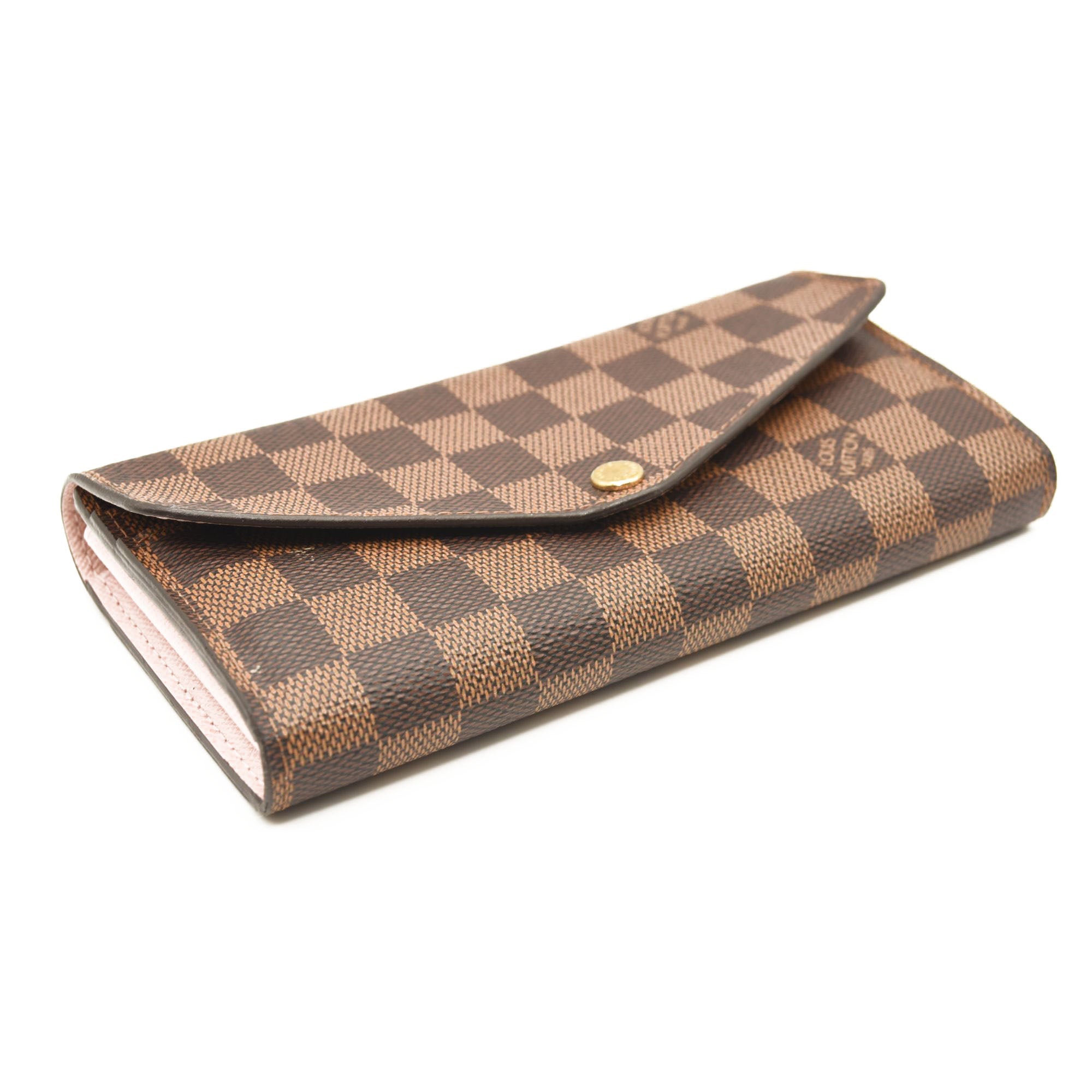 $720 LOUIS VUITTON Damier Ebene Sarah Wallet NM Rose Ballerine