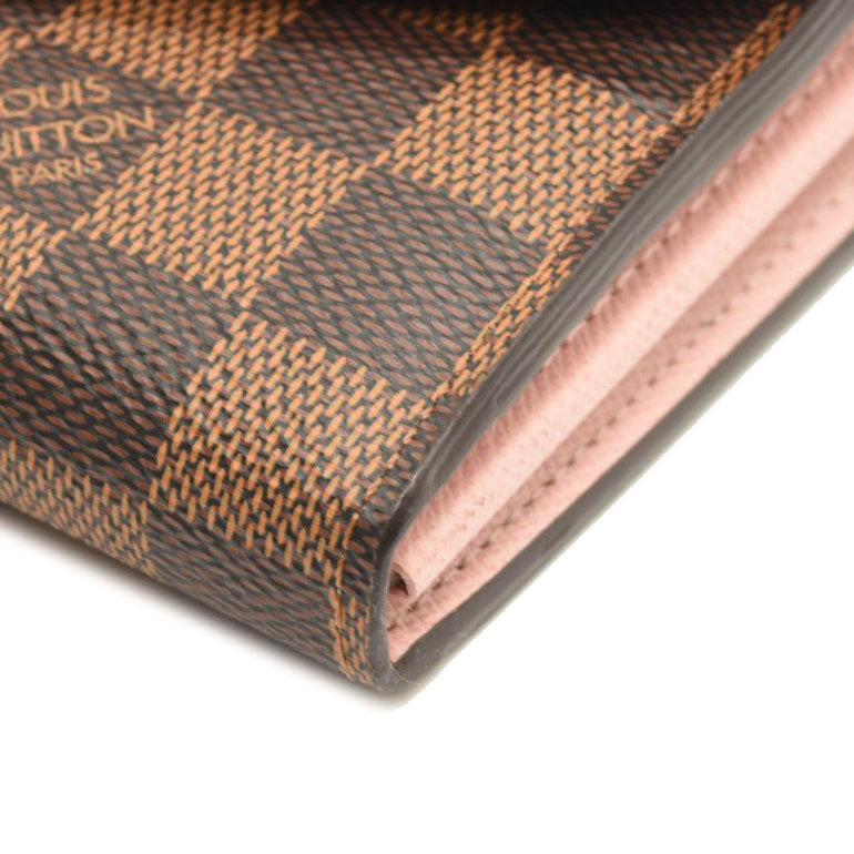 $720 LOUIS VUITTON Damier Ebene Sarah Wallet NM Rose Ballerine