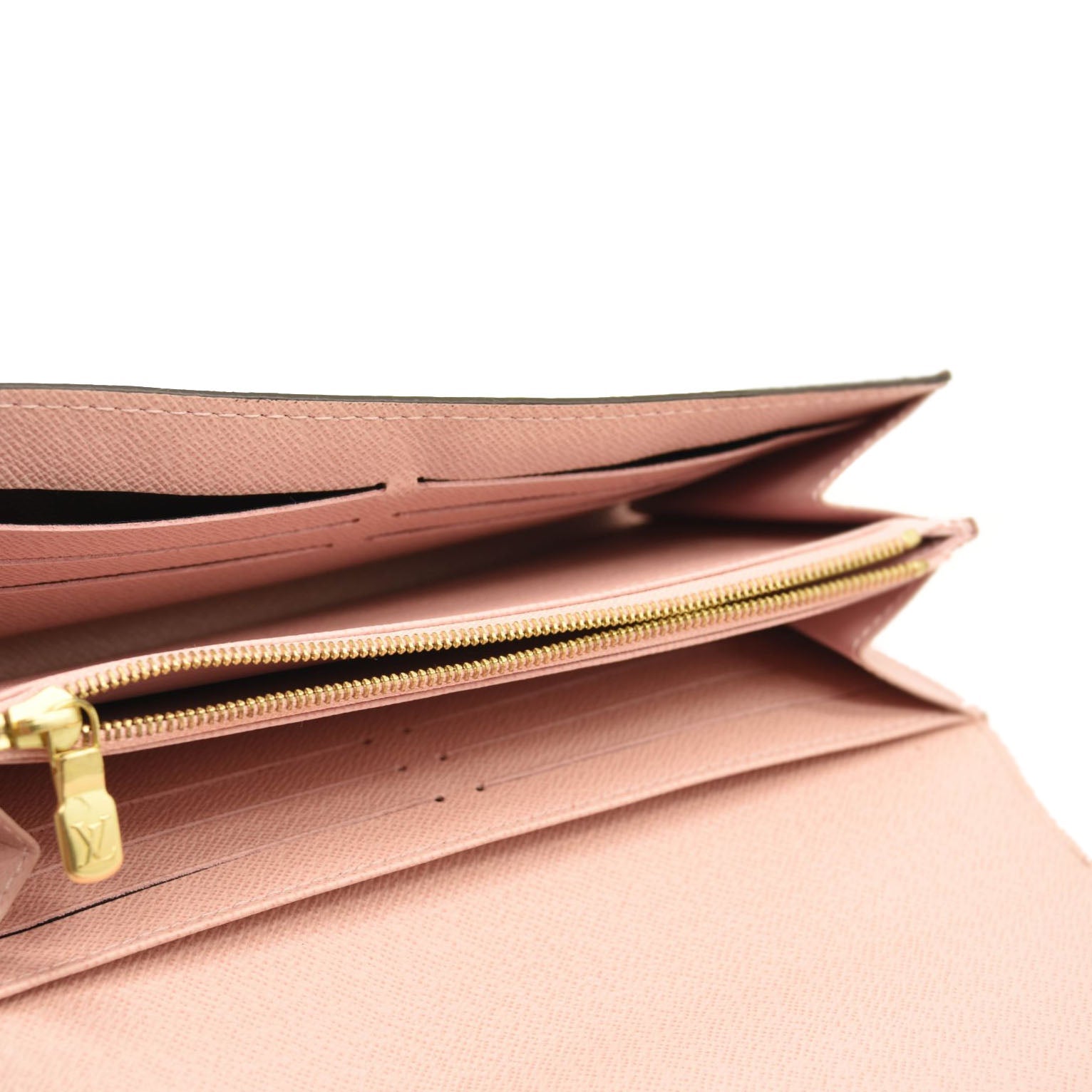 $720 LOUIS VUITTON Damier Ebene Sarah Wallet NM Rose Ballerine