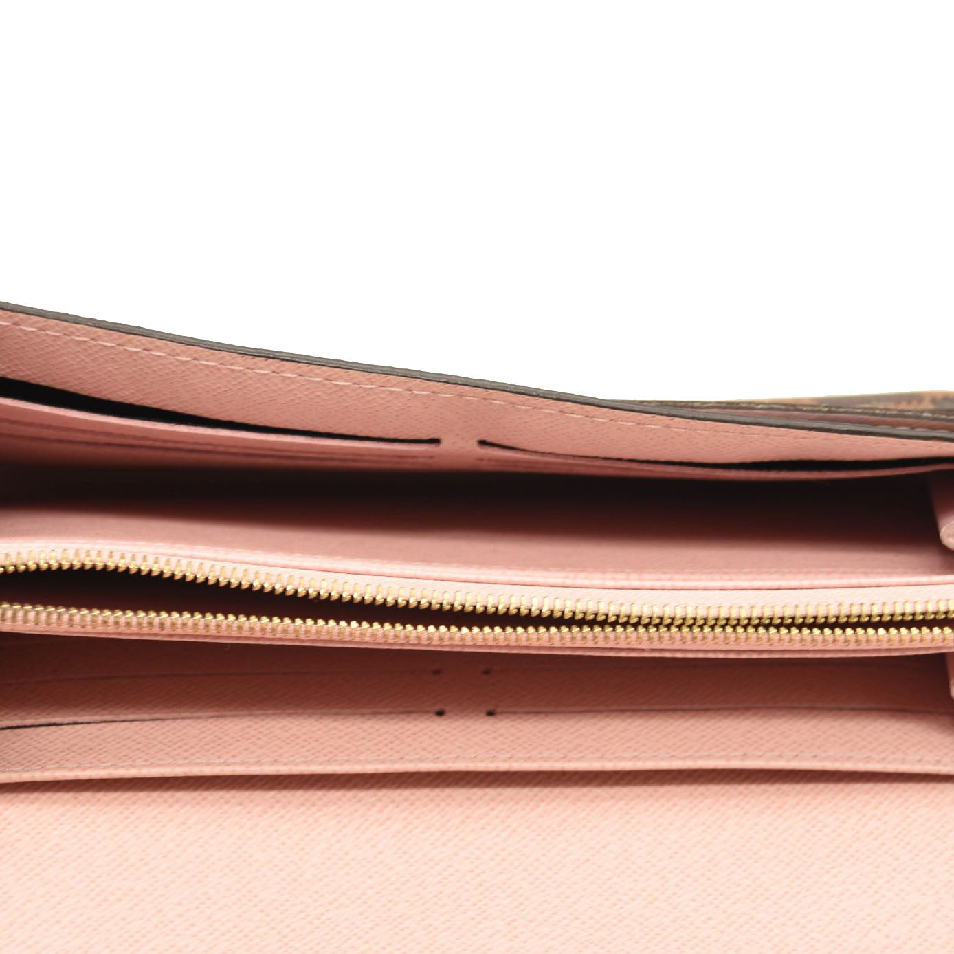 $720 LOUIS VUITTON Damier Ebene Sarah Wallet NM Rose Ballerine