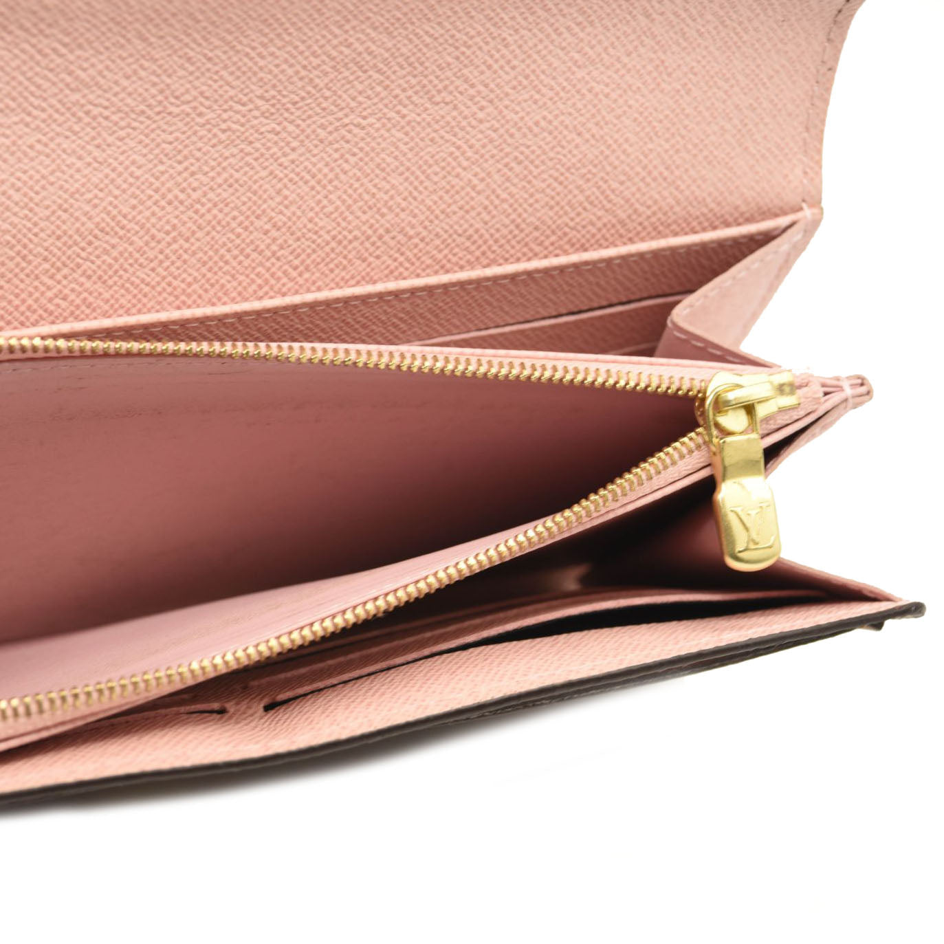 $720 LOUIS VUITTON Damier Ebene Sarah Wallet NM Rose Ballerine