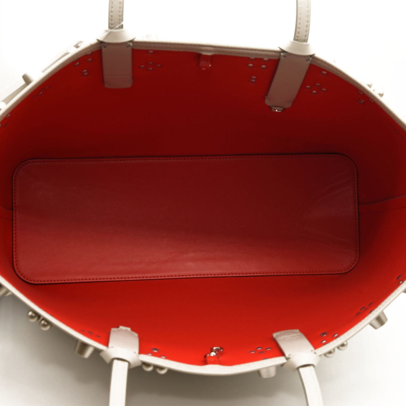 NEW $1990 CHRISTIAN LOUBOUTIN CABATA STUDDED LEATHER TOTE GOOSE GREY