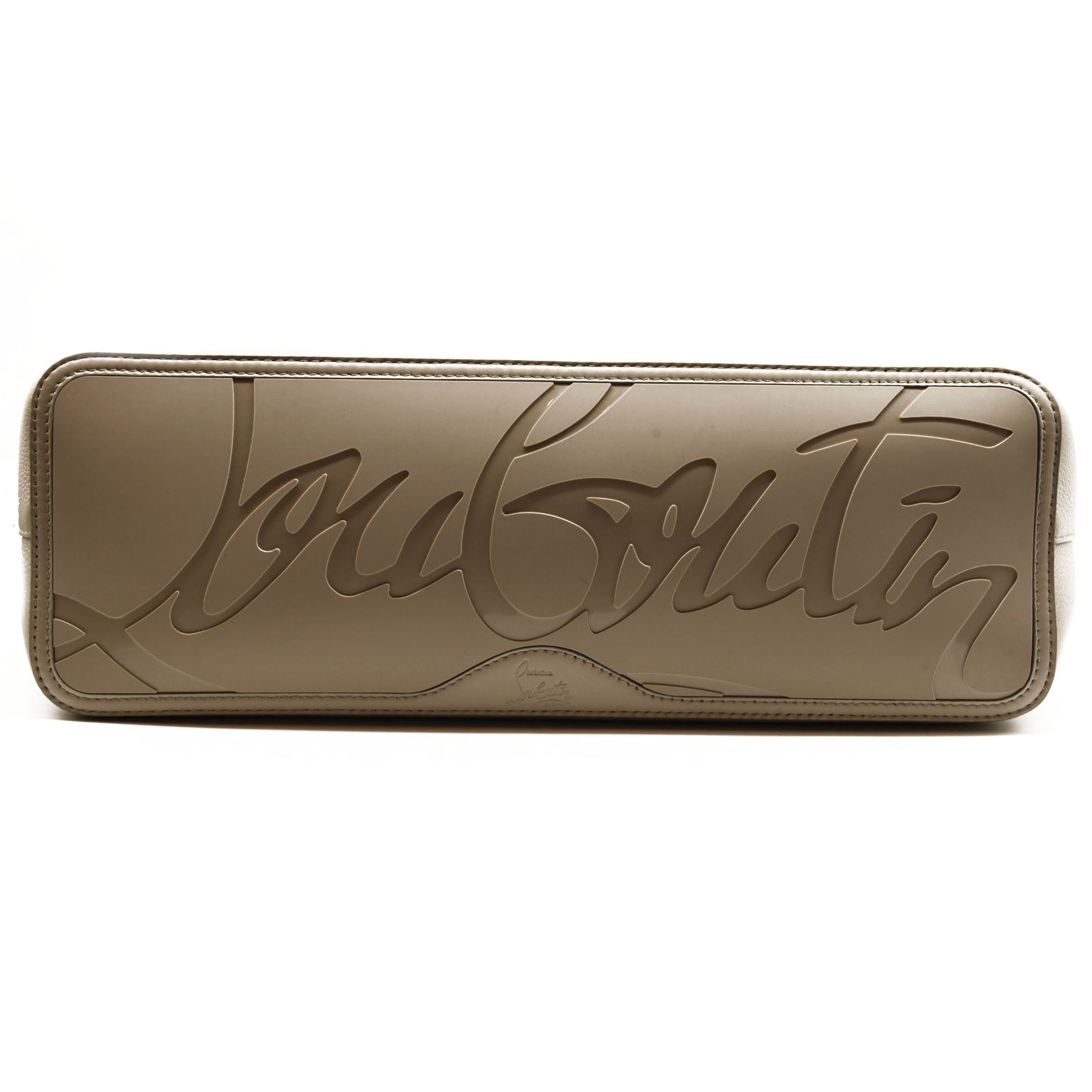 $1990 NEW CHRISTIAN LOUBOUTIN Calfskin Spikes Small East West Cabata Tote Light Grey