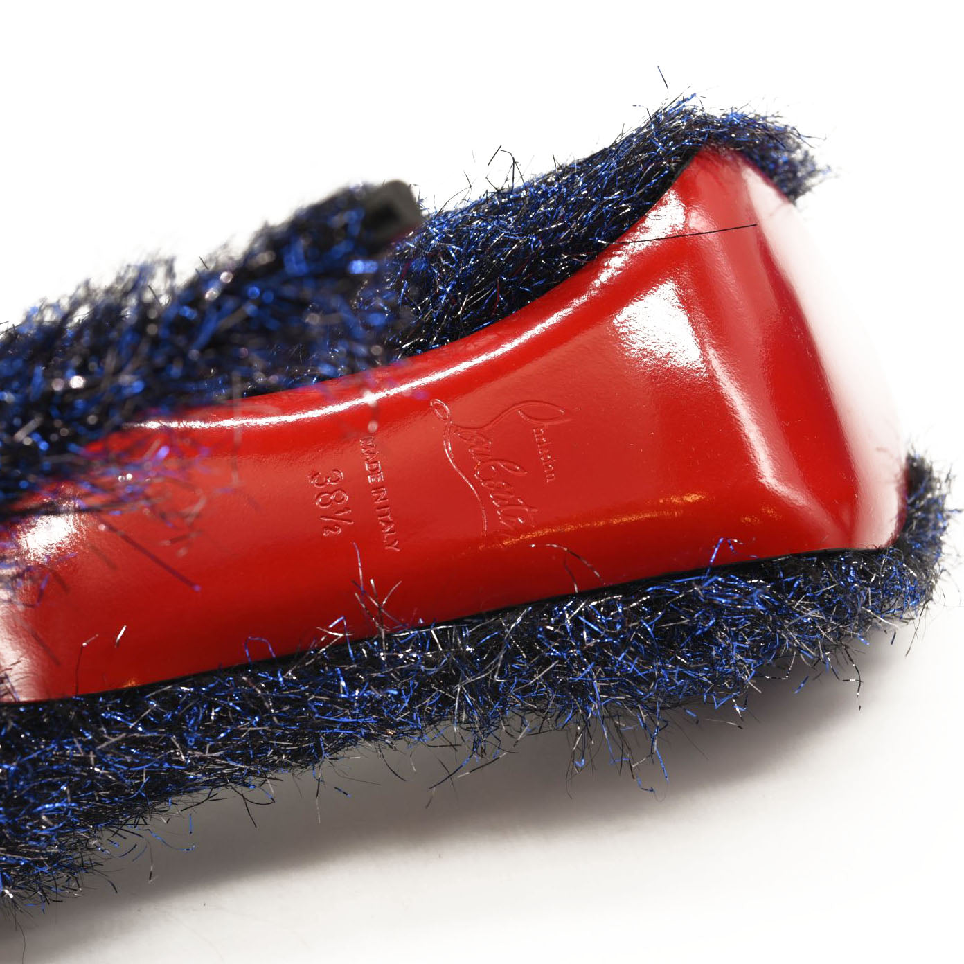 NEW $850 Christian Louboutin Very Prive 120 Peep Toe Blue Glitter Metallic Threads Pump Shoe 38.5