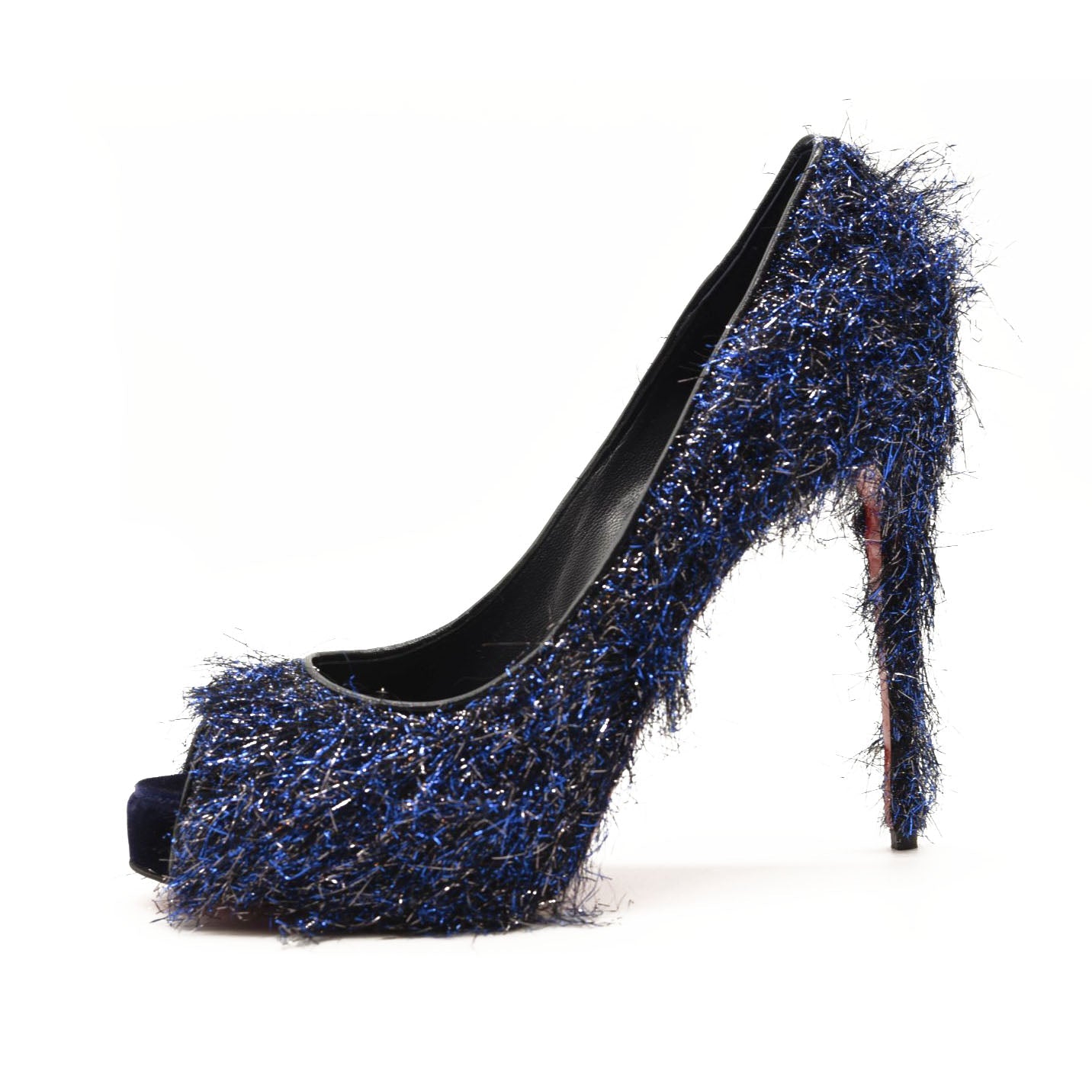 NEW $850 EU 38 Christian Louboutin Very Prive 120 Peep Toe Blue Metallic Threads Pump