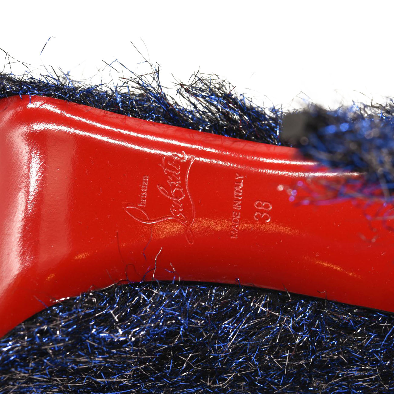 NEW $850 EU 38 Christian Louboutin Very Prive 120 Peep Toe Blue Metallic Threads Pump