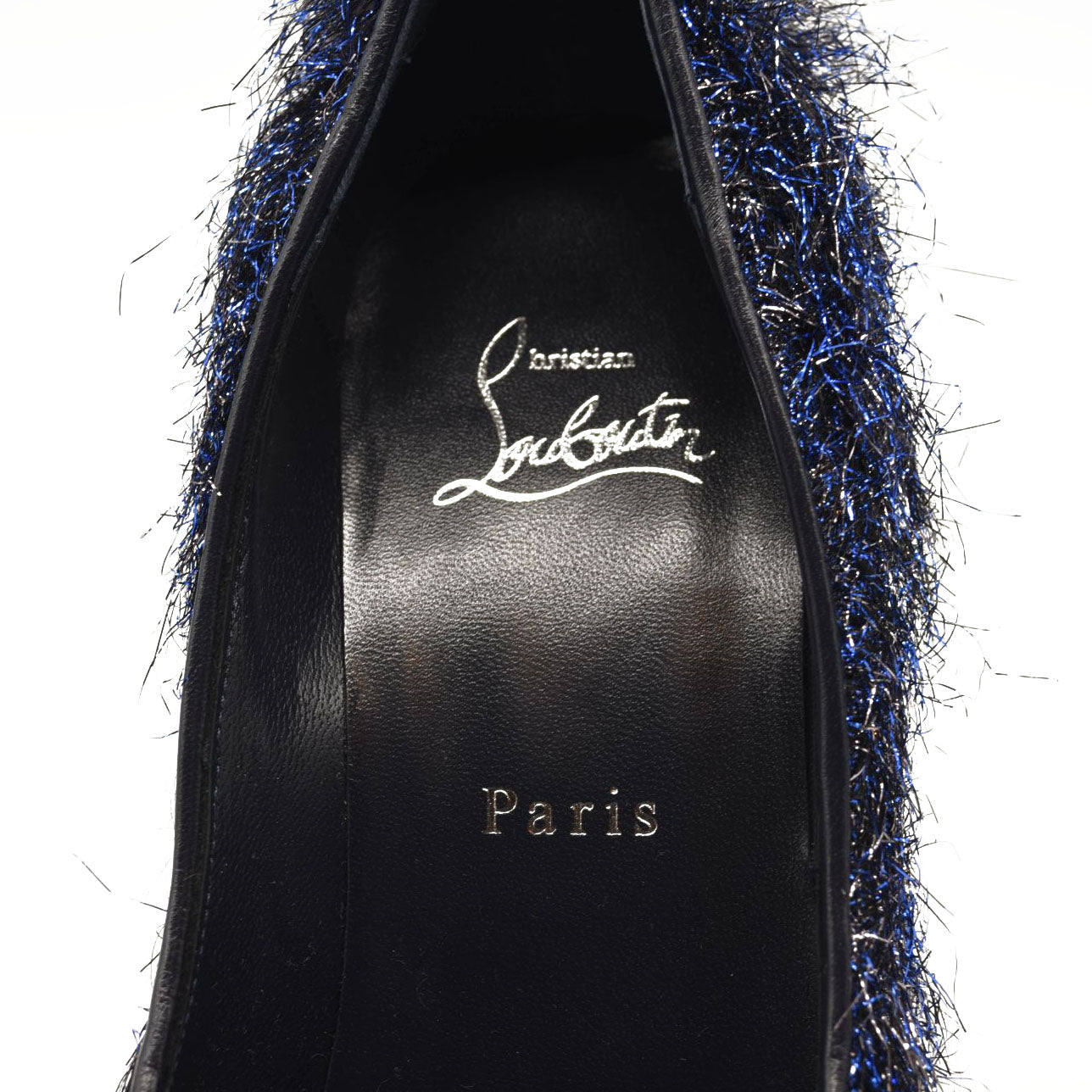 NEW $850 EU 38 Christian Louboutin Very Prive 120 Peep Toe Blue Metallic Threads Pump