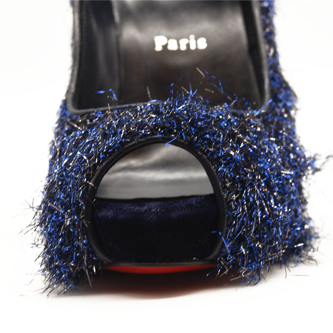 NEW $850 EU 38 Christian Louboutin Very Prive 120 Peep Toe Blue Metallic Threads Pump