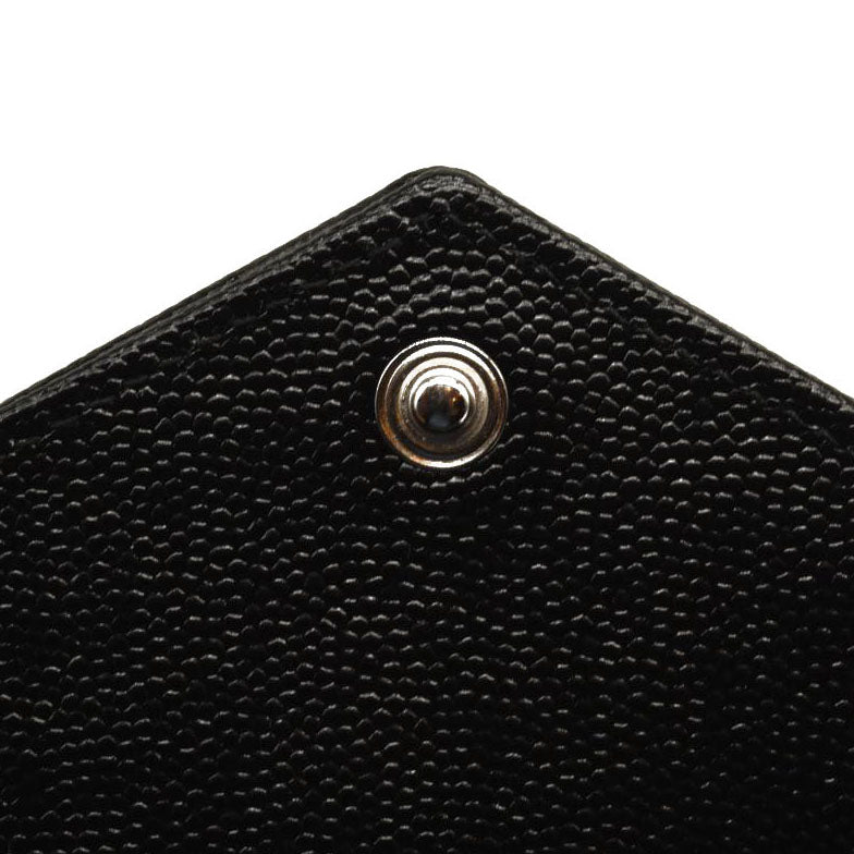 NEW SAINT LAURENT Grain De Poudre Matelasse Chevron Monogram Chain Wallet Black Silver