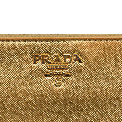 Prada Saffiano Zip Around Wallet Metallic Gold