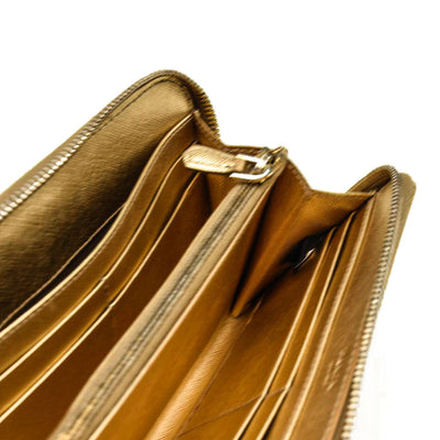 Prada Saffiano Zip Around Wallet Metallic Gold