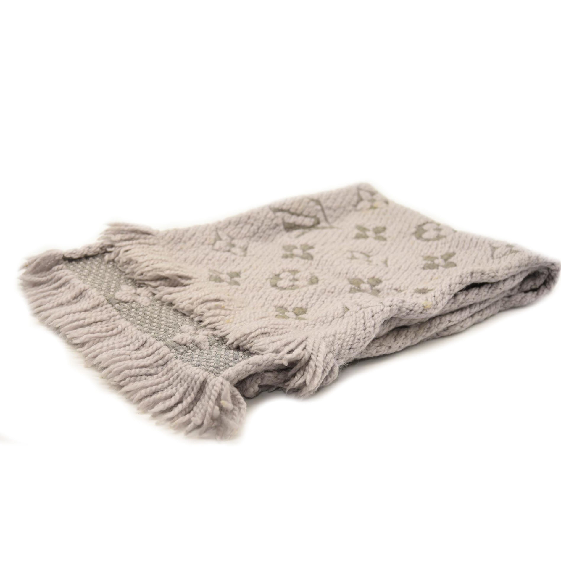 LOUIS VUITTON Wool Silk Logomania Scarf Pearl Grey MyDesignerly