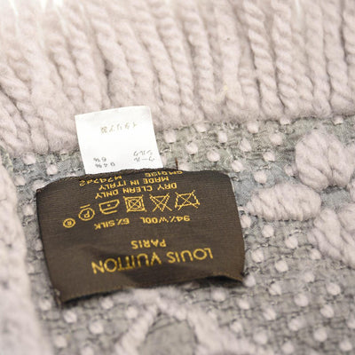 LOUIS VUITTON Wool Silk Logomania Scarf Pearl Grey